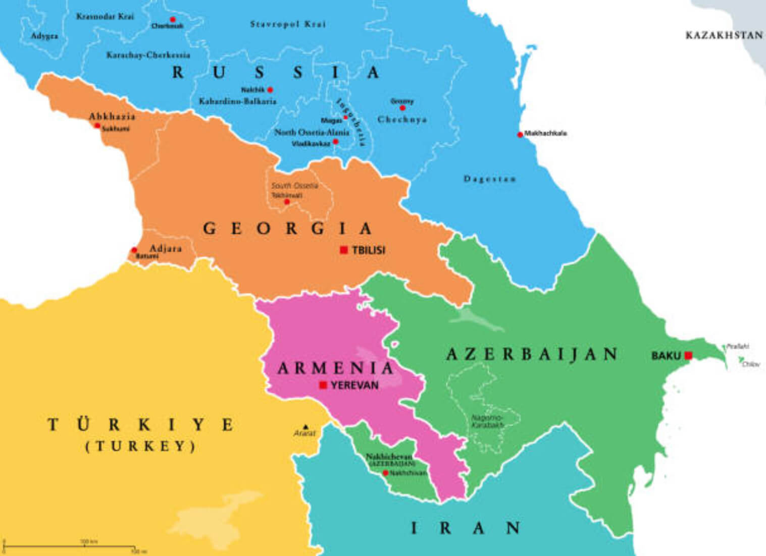 Armenia Political Map with International Borders