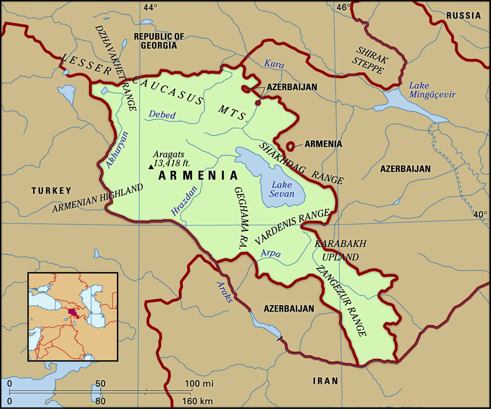 Armenia Rivers Lakes Map