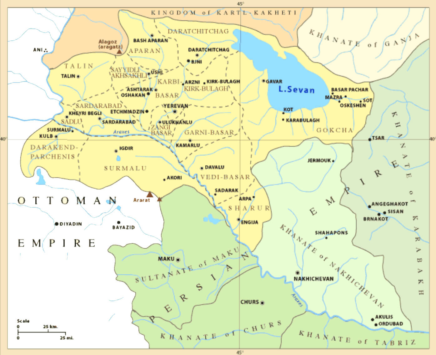 Armenia Oblast Map between 1828 and 1840