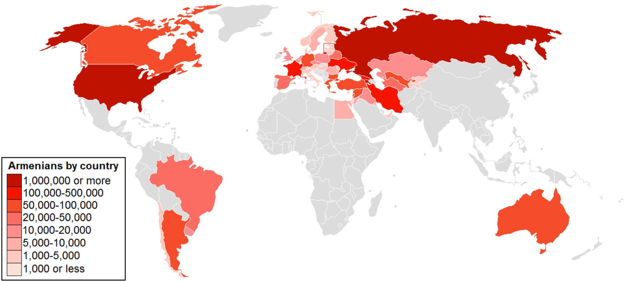 Armenian Population Map Around the World