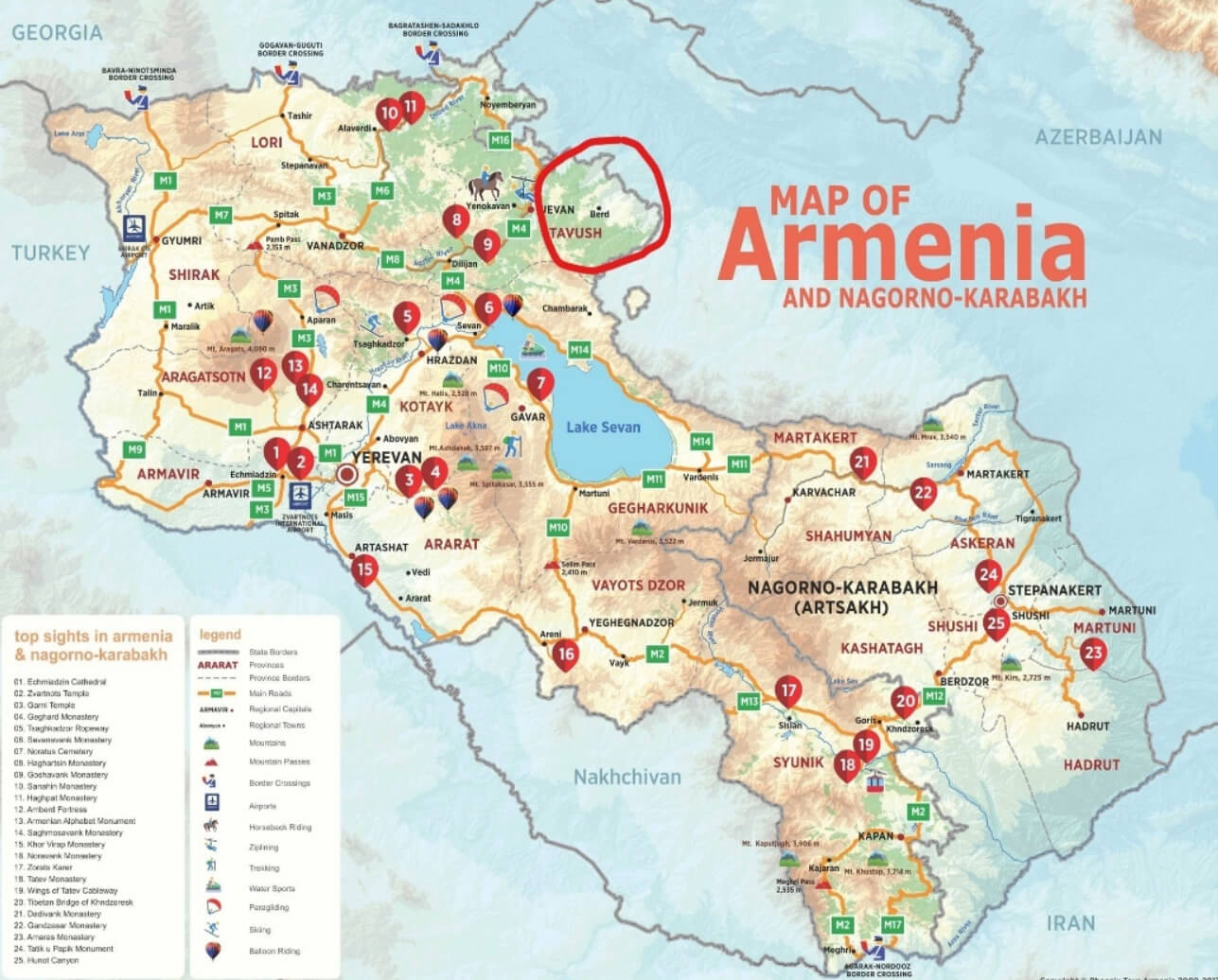 Map of Armenia and Nagorno Karabakh