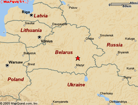 Belarus map with neighbors and major cities like Minsk, Riga