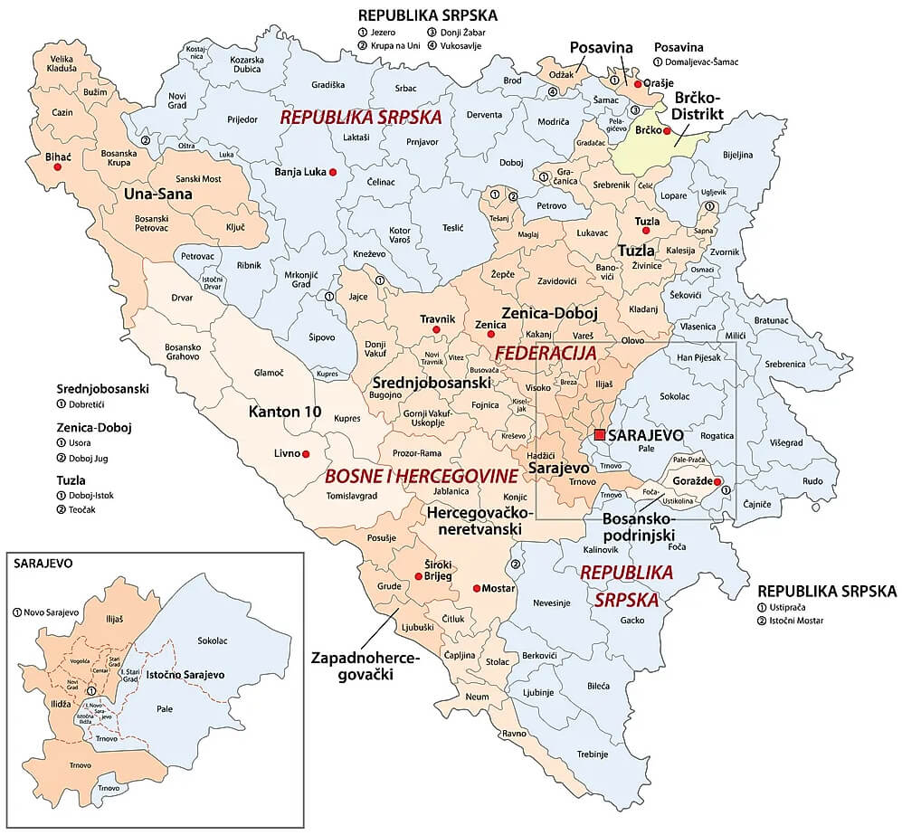 Bosnia & Herzegovina Administrative Map