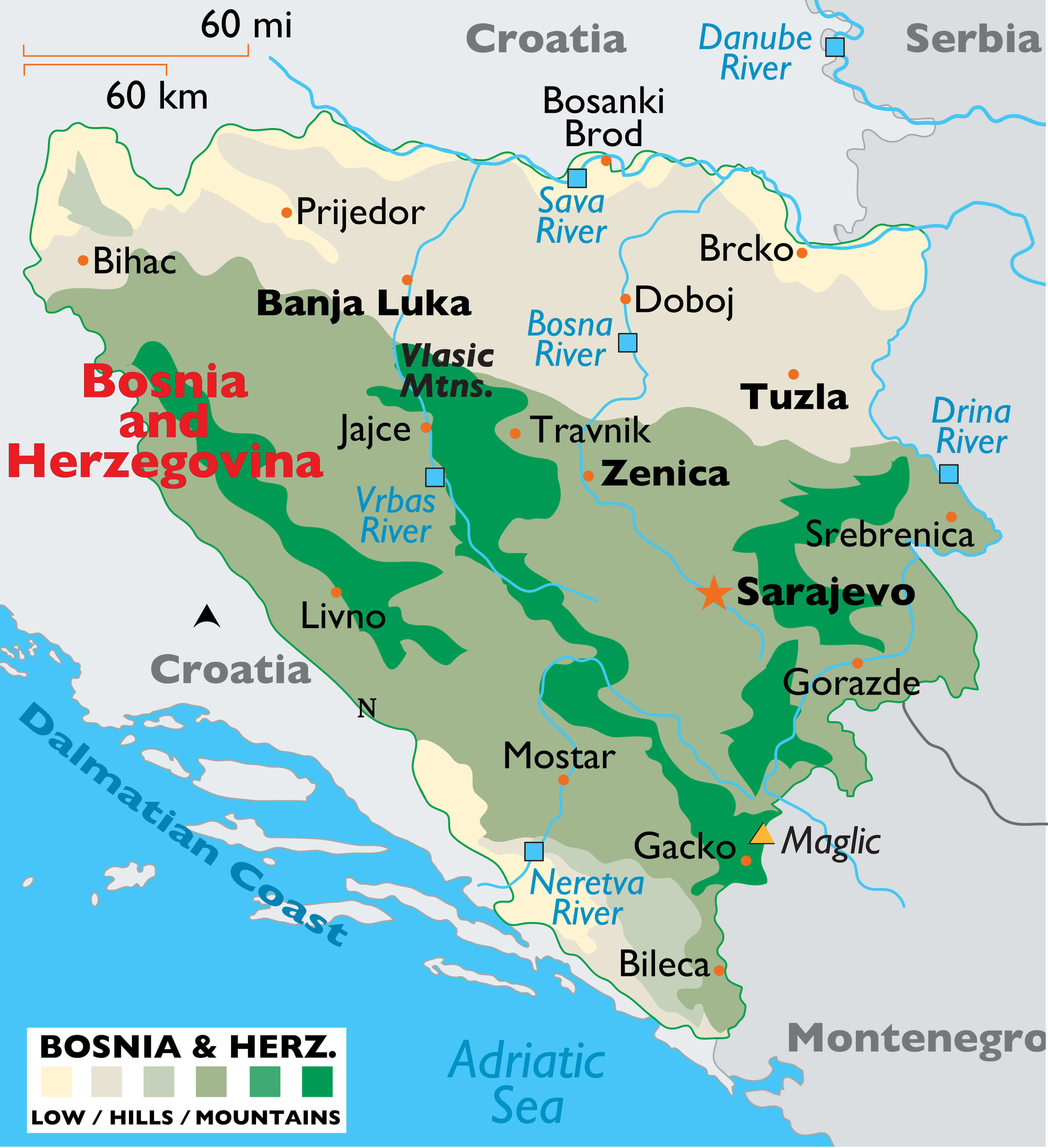 Bosnia & Herzegovina Largest Cities Map