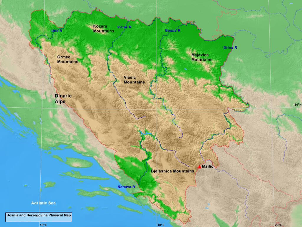 Bosnia & Herzegovina Physical Map