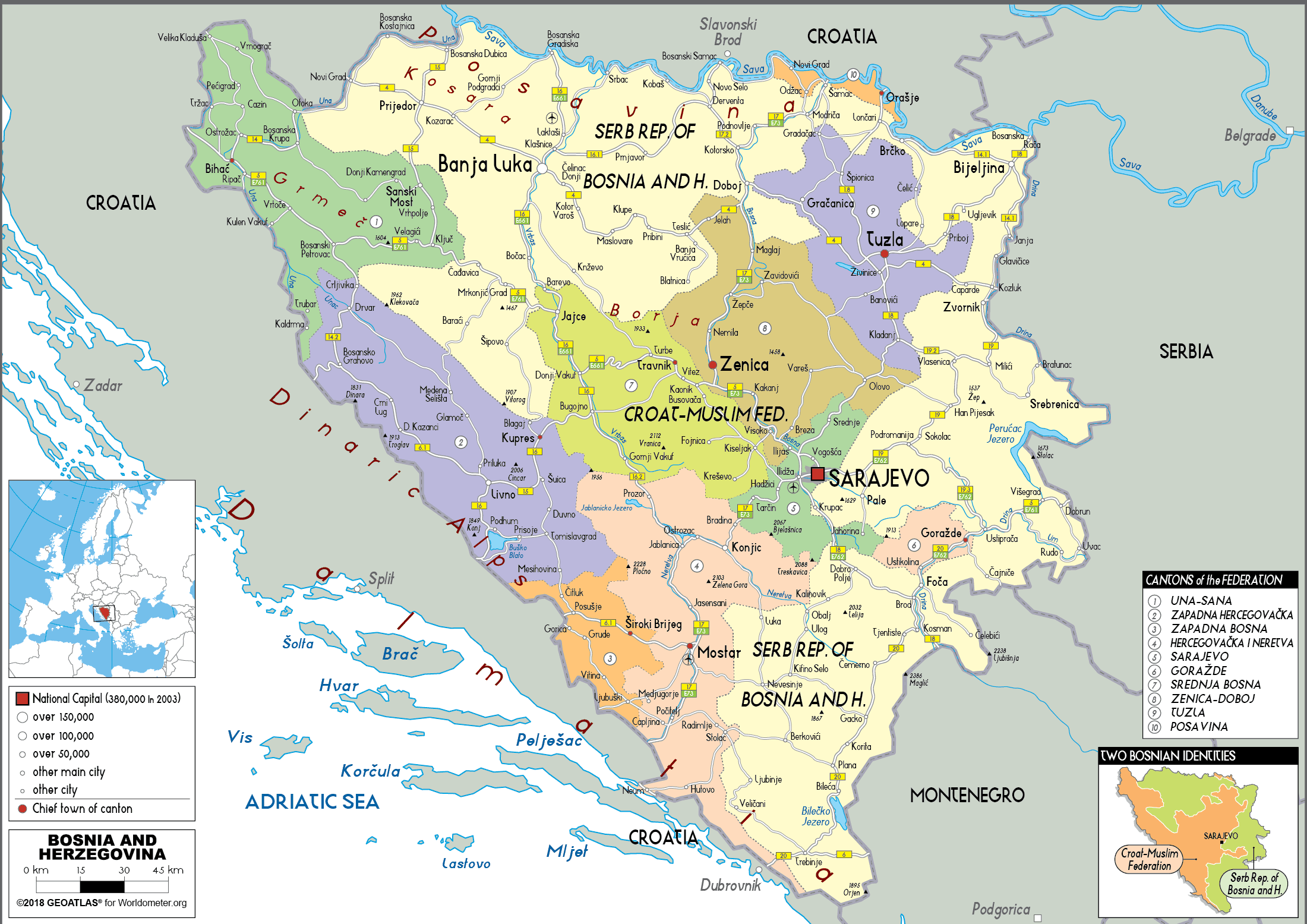 Bosnia and Herzegovina Political Map