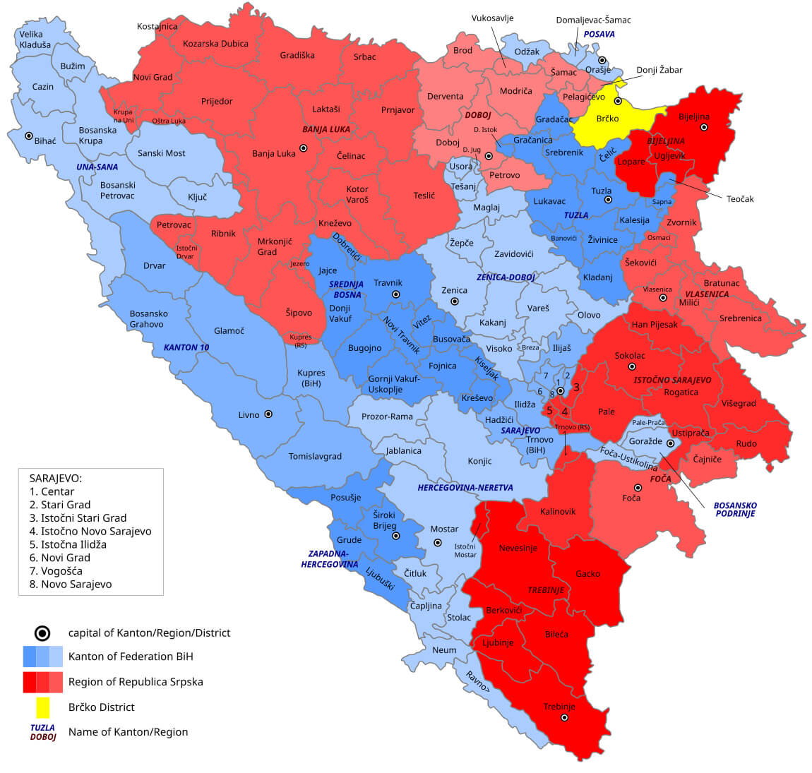 Bosnia & Herzegovina Regions Map