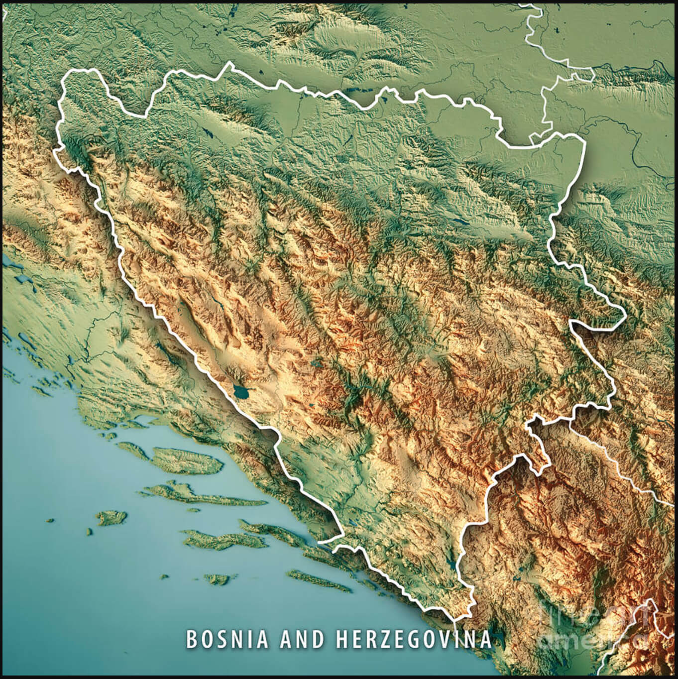 Bosnia & Herzegovina Relief Map