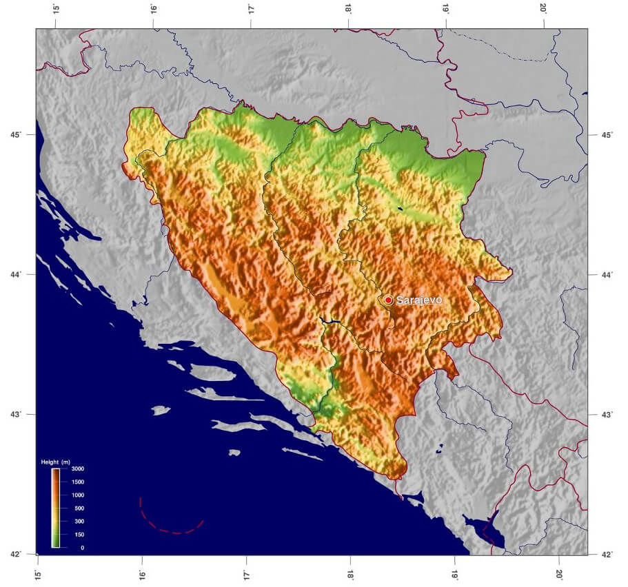 Bosnia & Herzegovina Topographic Map