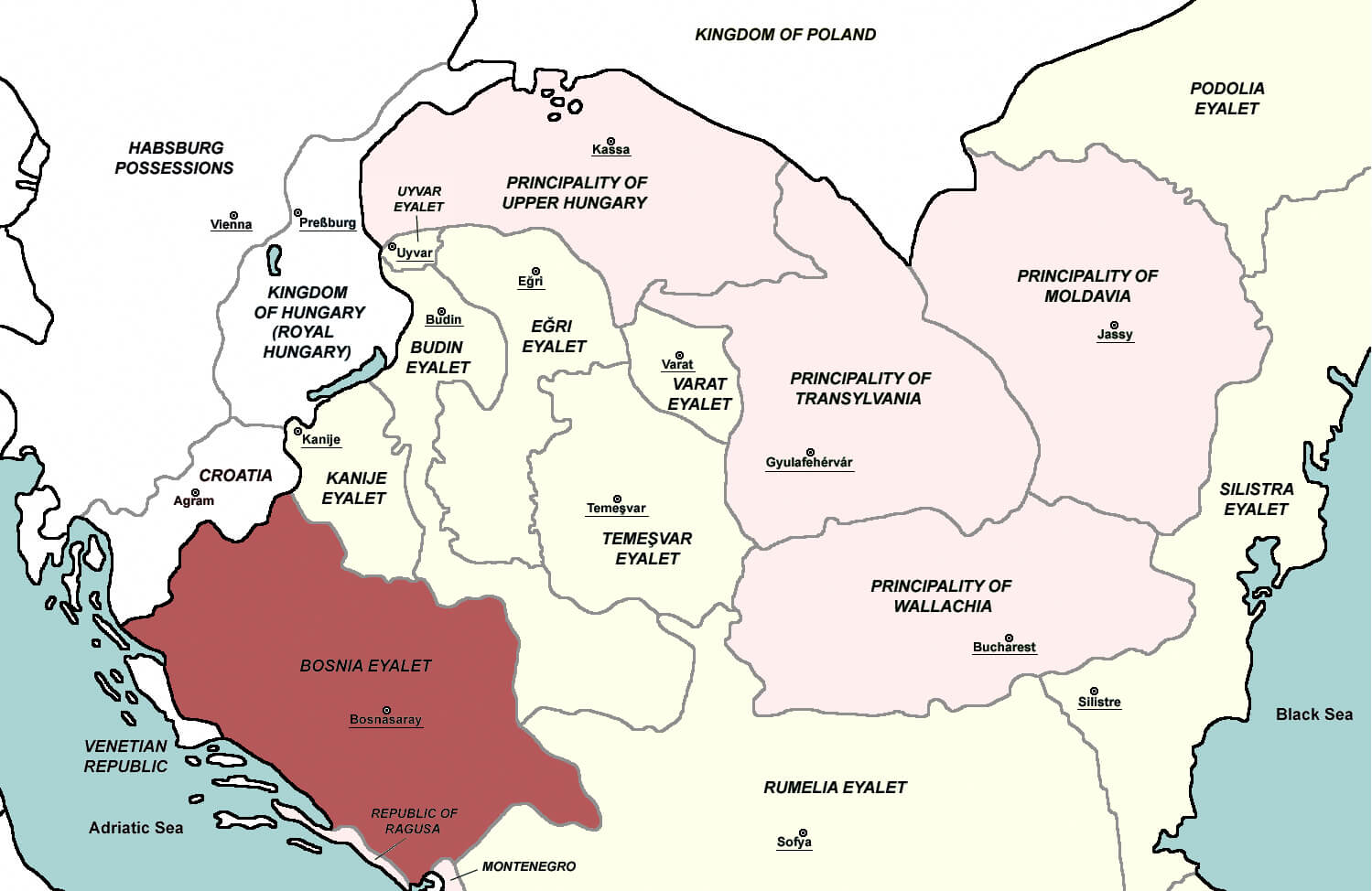 Bosnia State Map Ottoman Empire in 1683