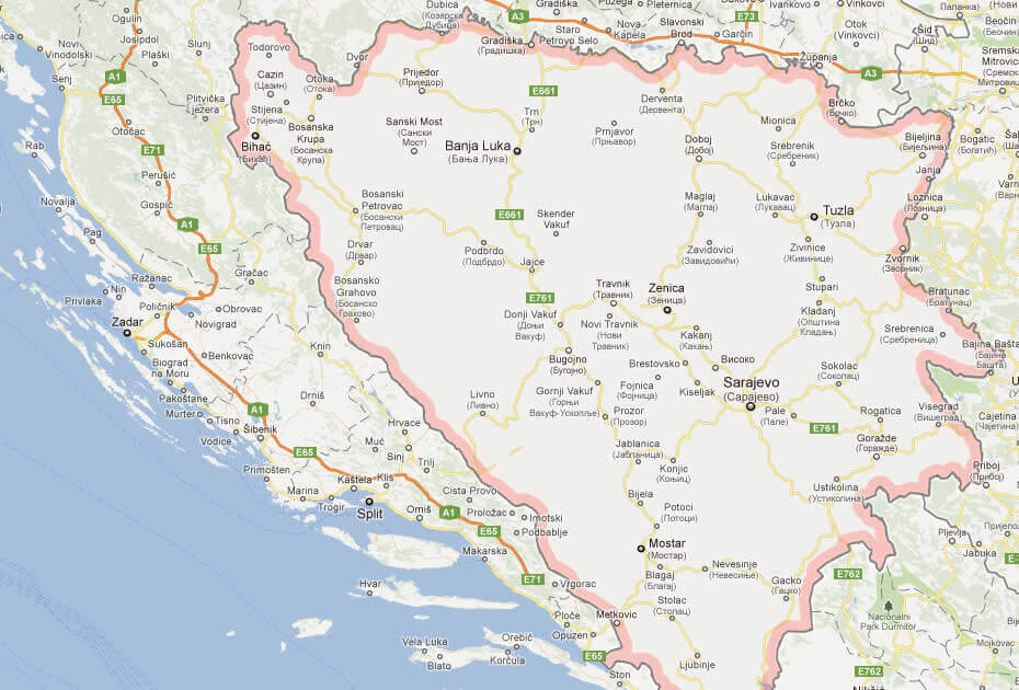 Map of Bosnia and Herzegovina