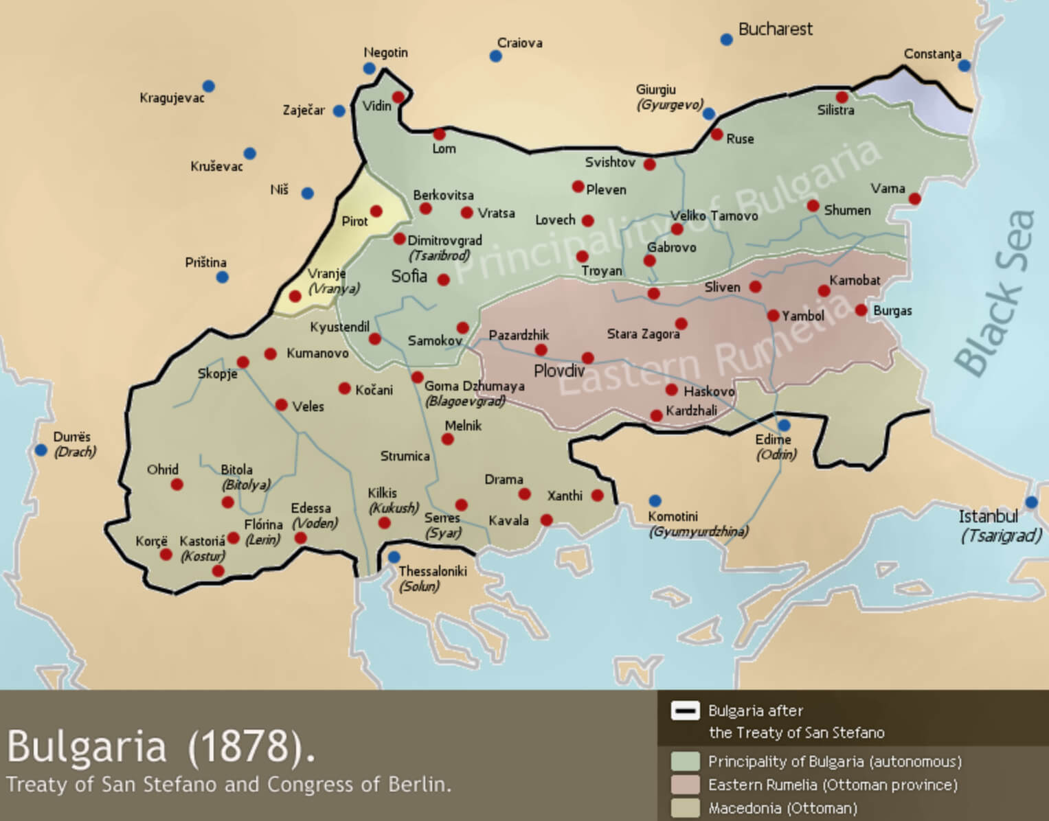 Borders of Bulgaria Treaty of San Stefano in 1878