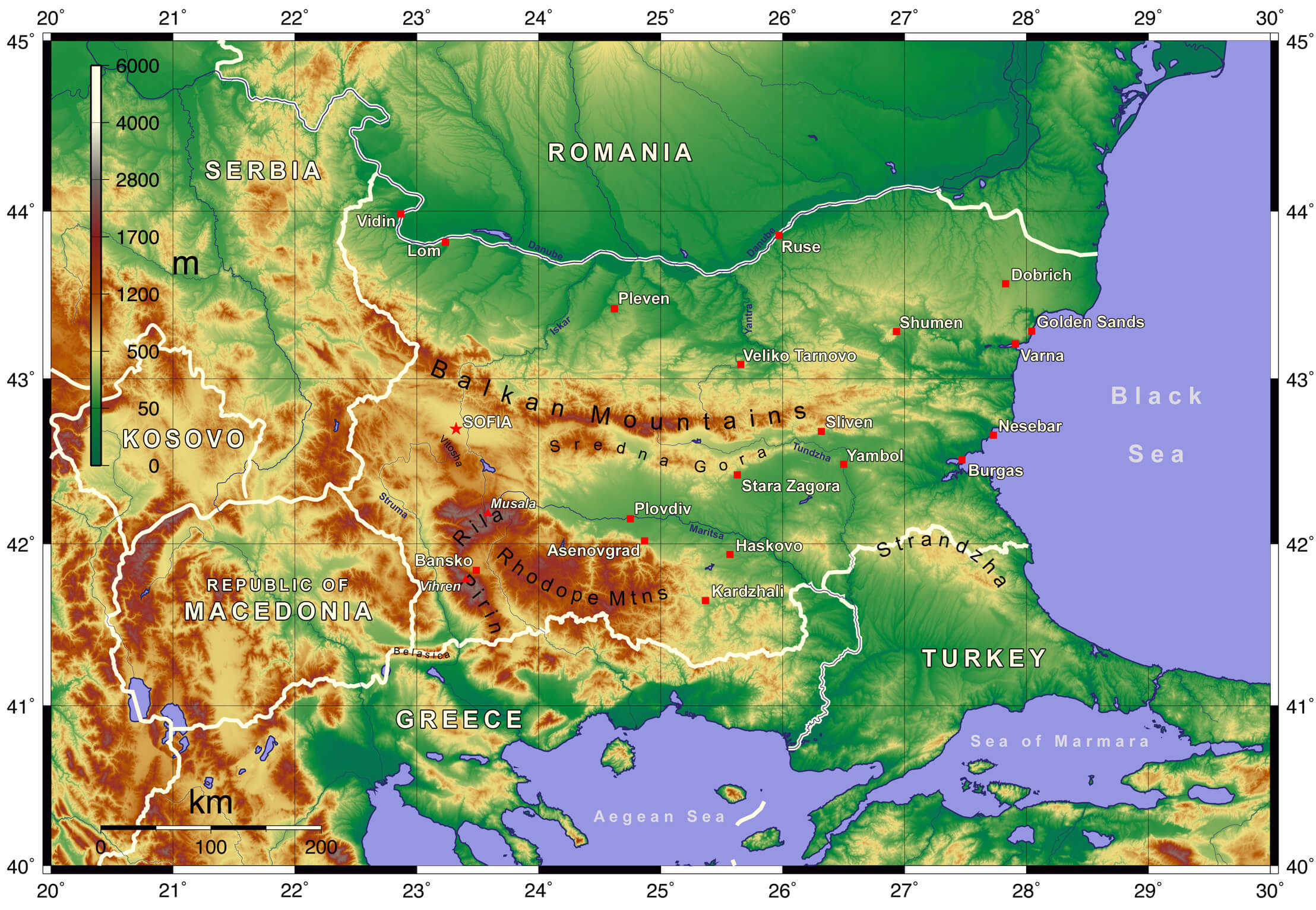 Bulgaria Elevation Map