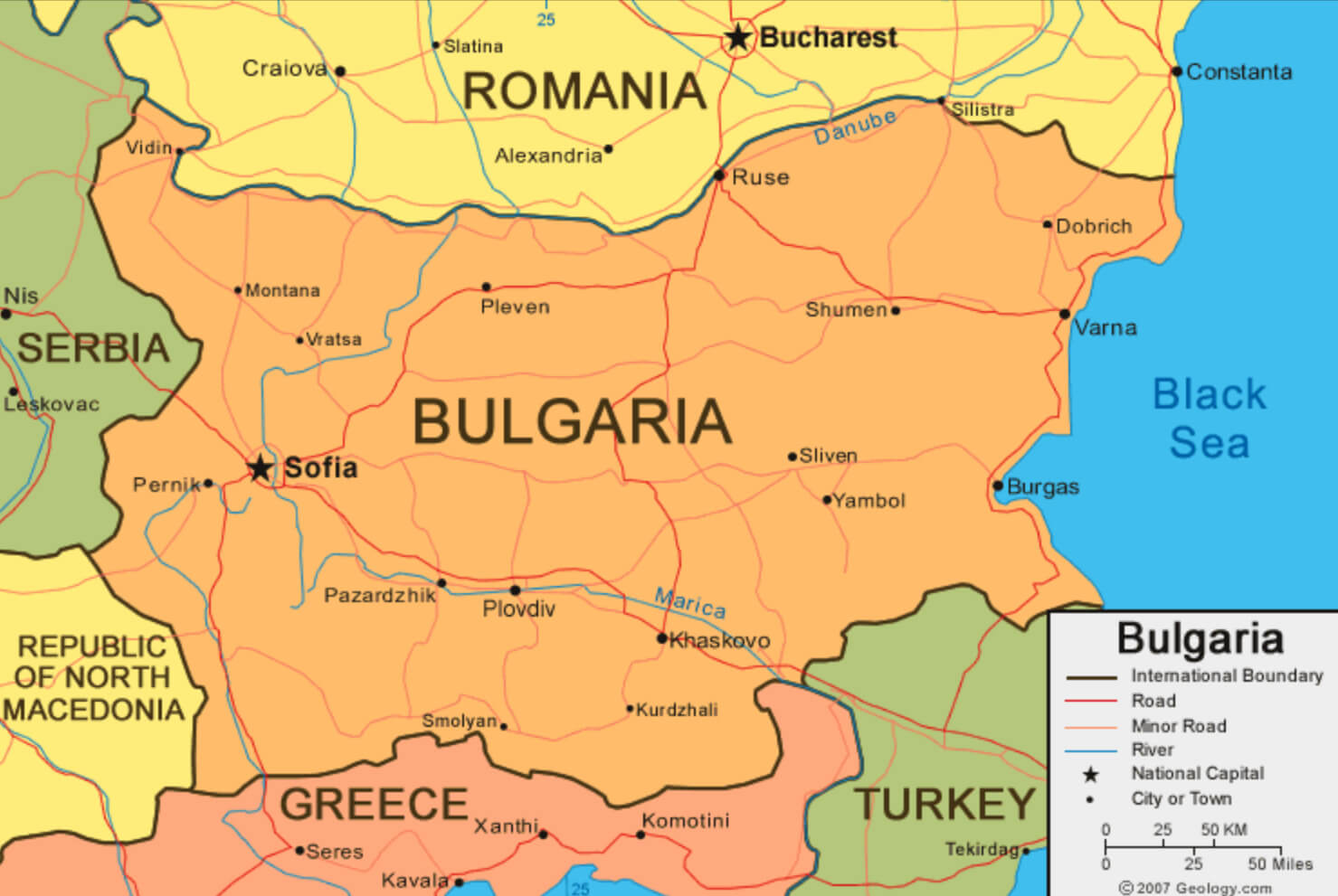 Bulgaria International Boundary Map