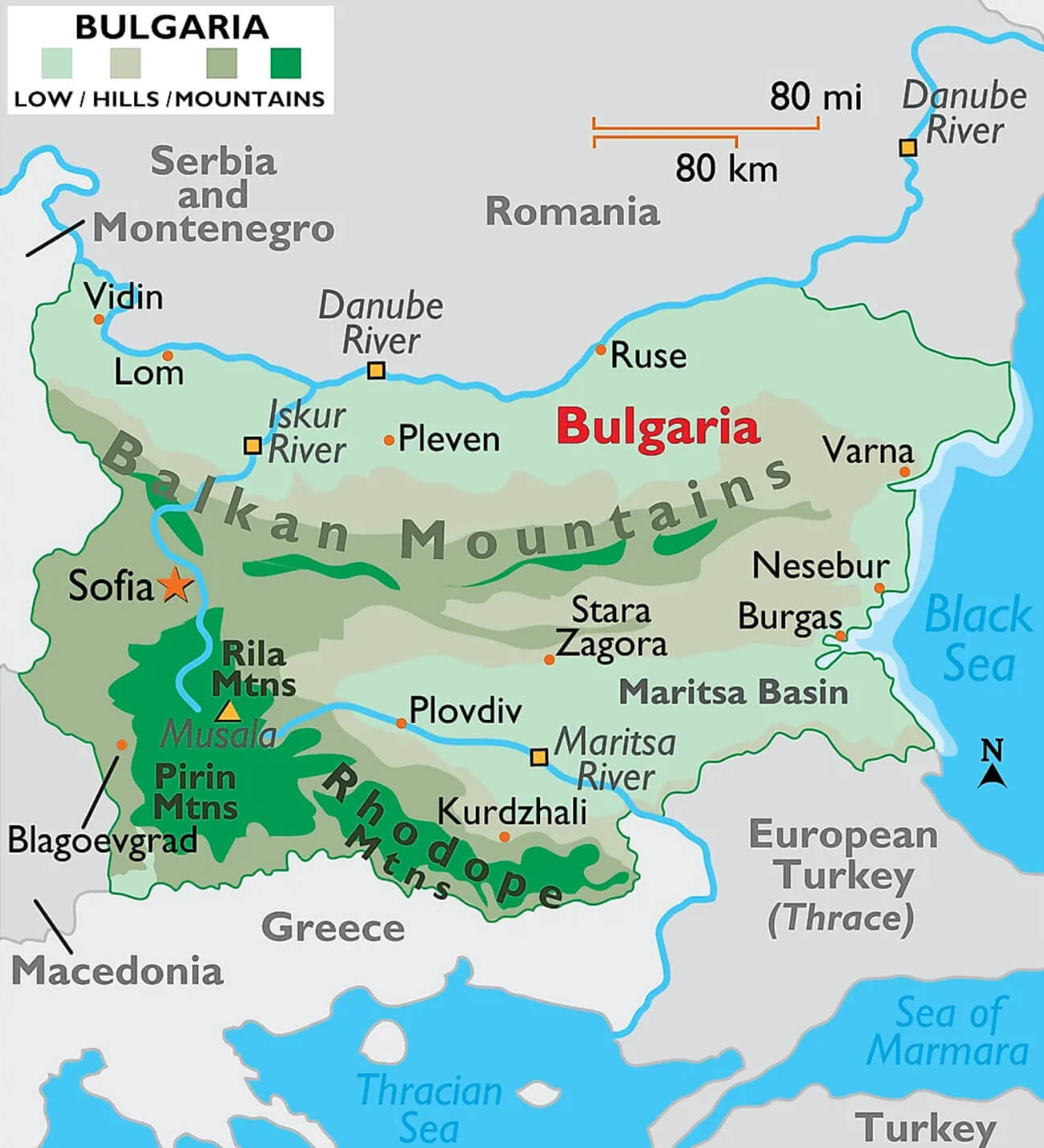 Bulgaria Map with Balkan Mountains