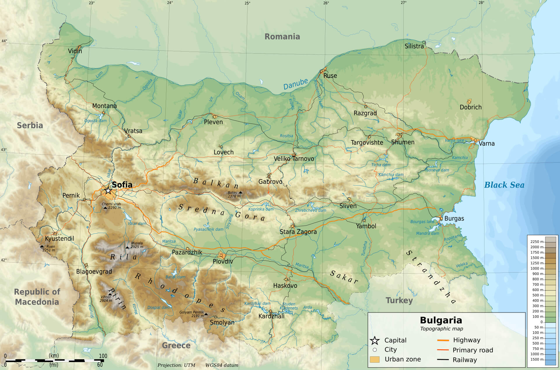 Bulgaria Topographic Map