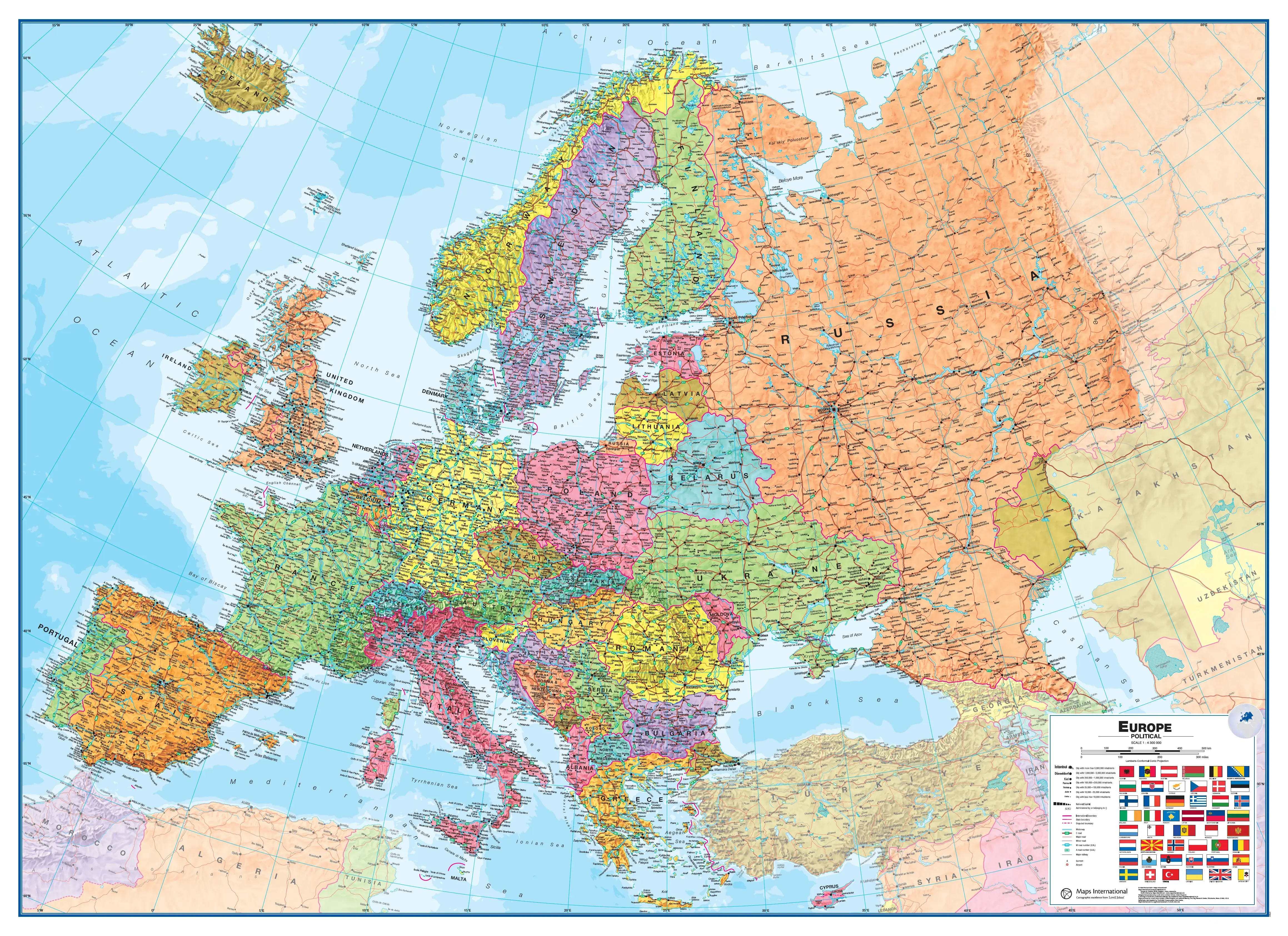 Map of Europe 23 Europe international wall map with cities