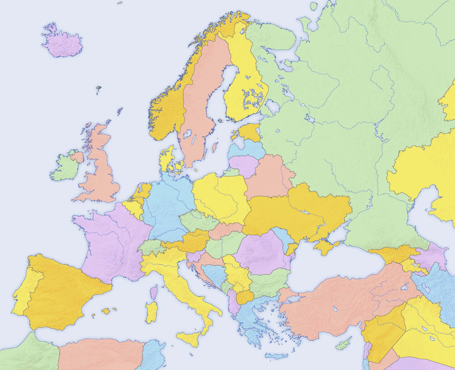 Europe colorful countries blank map