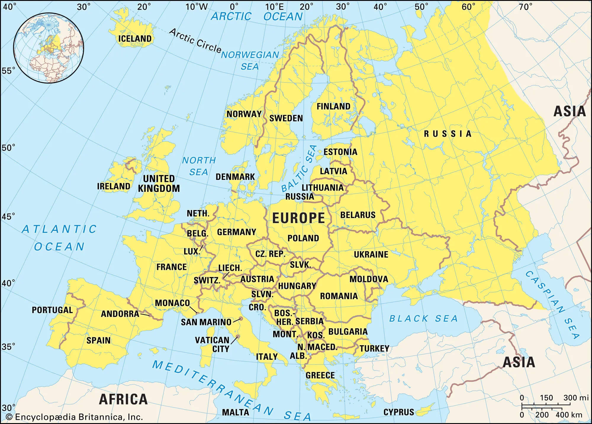 Europe countries map with Asia and Africa