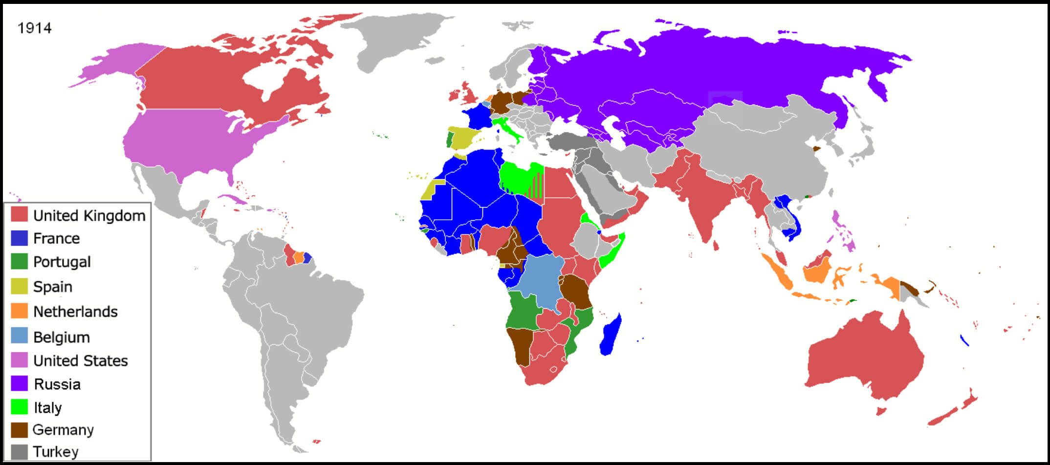 Colonization Map of European Powers in 1914