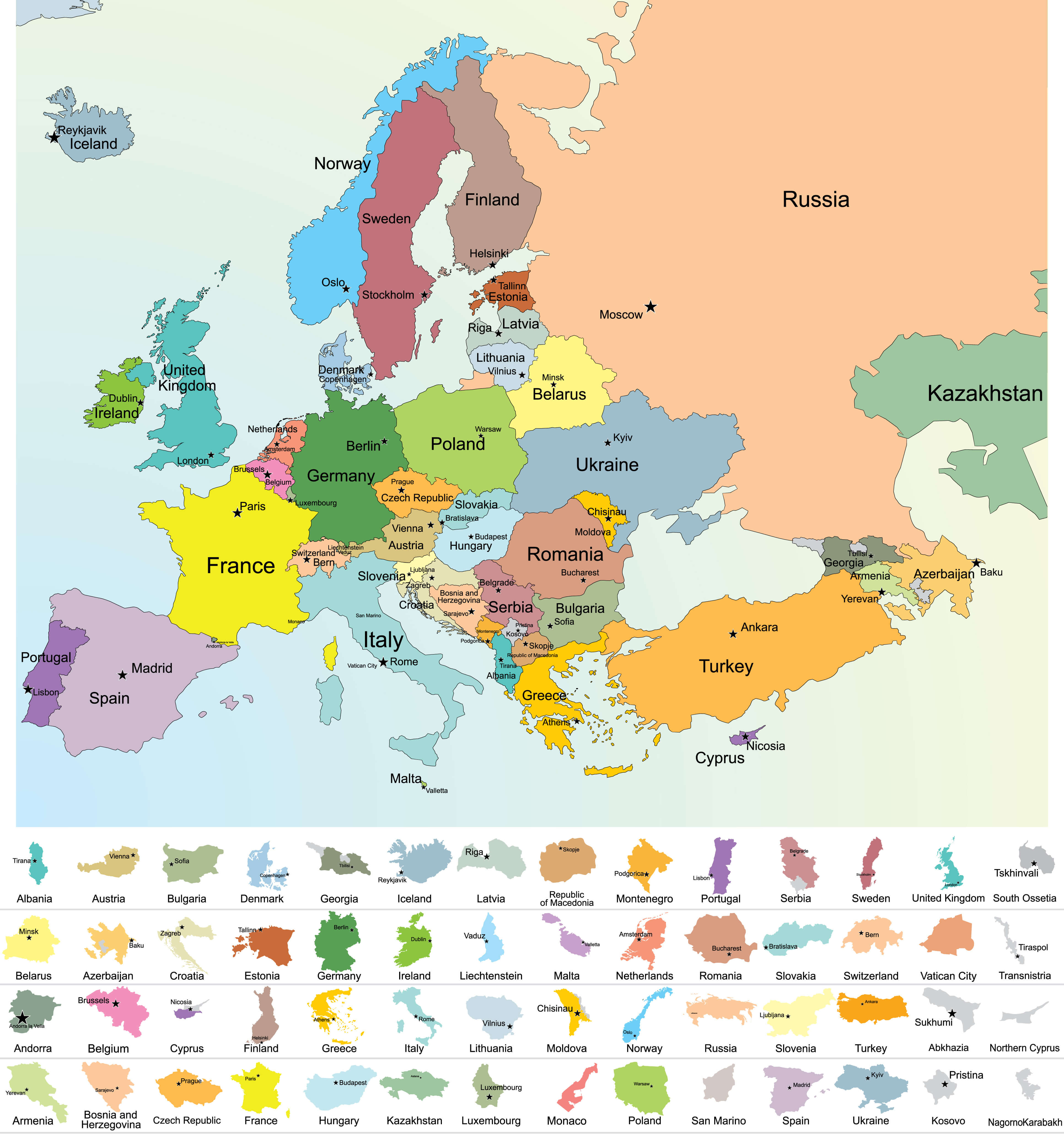 Map of Europe with countries