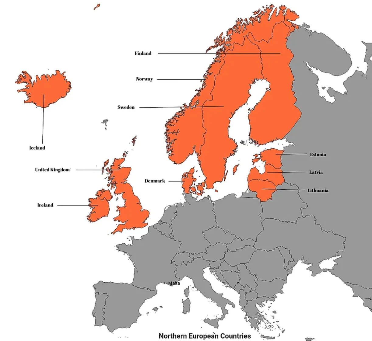 Map Highlighting Northern European Countries