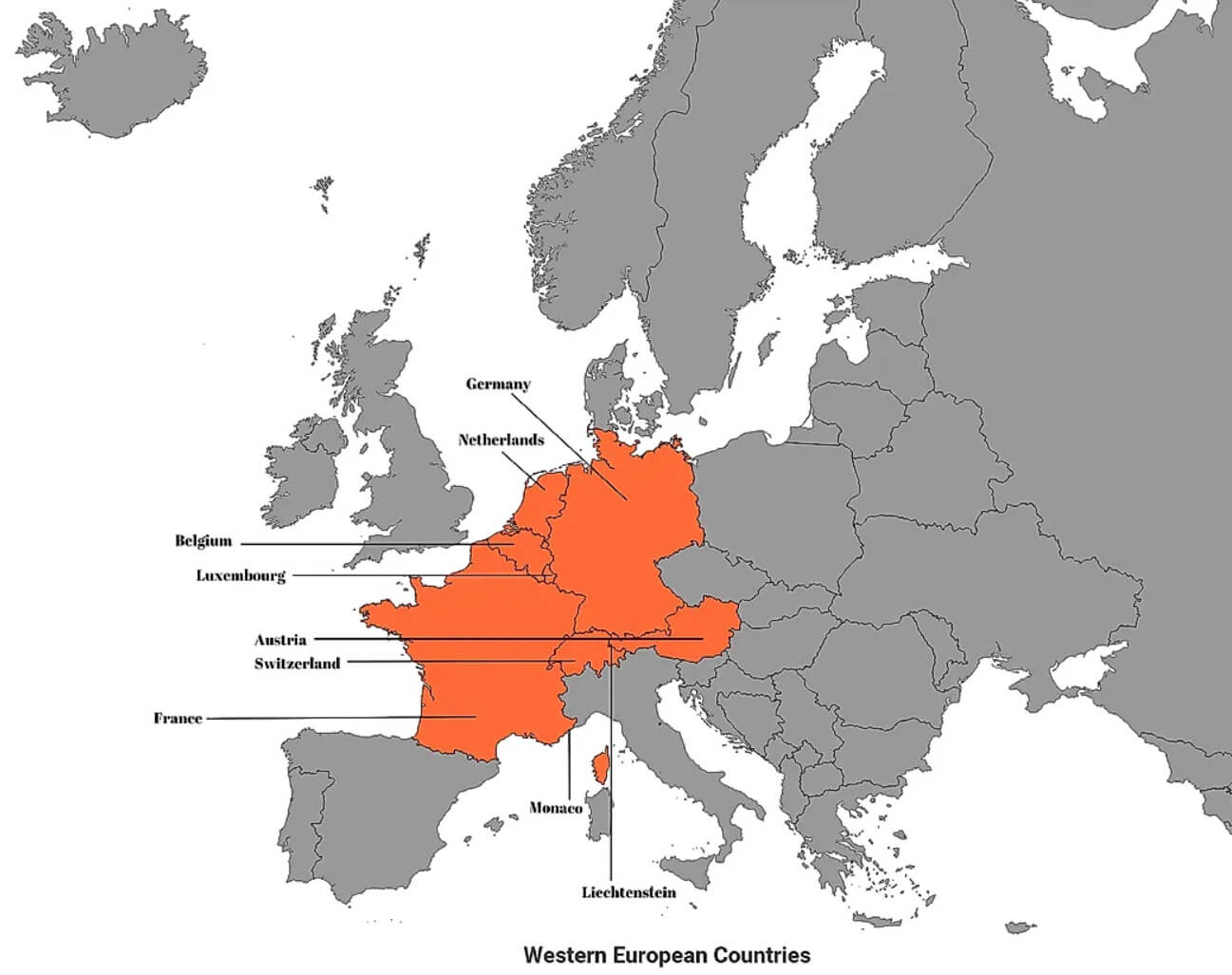 Map Highlighting Western European Countries