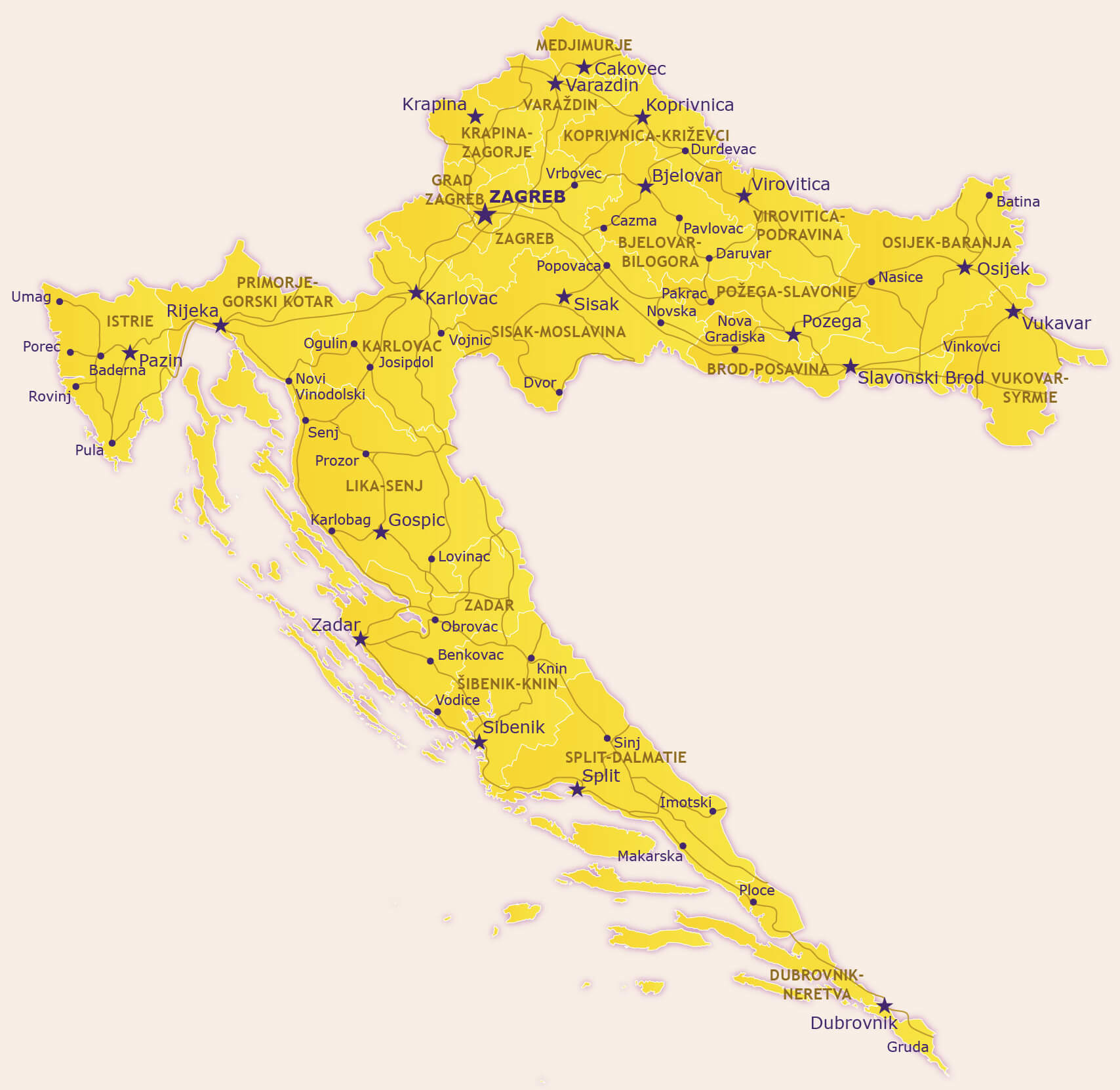 Croatia Cities Map