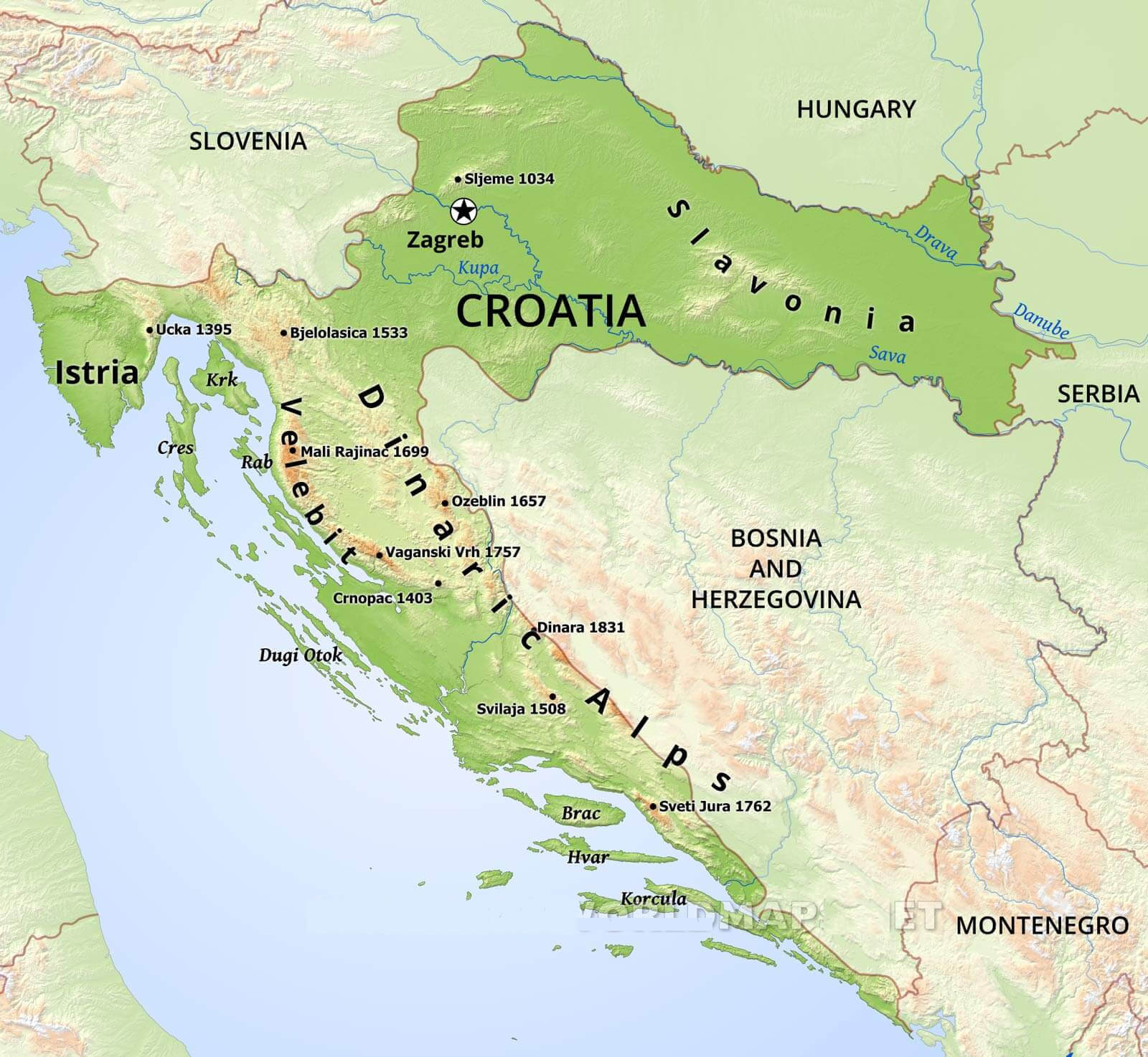 Croatia Elevation Map