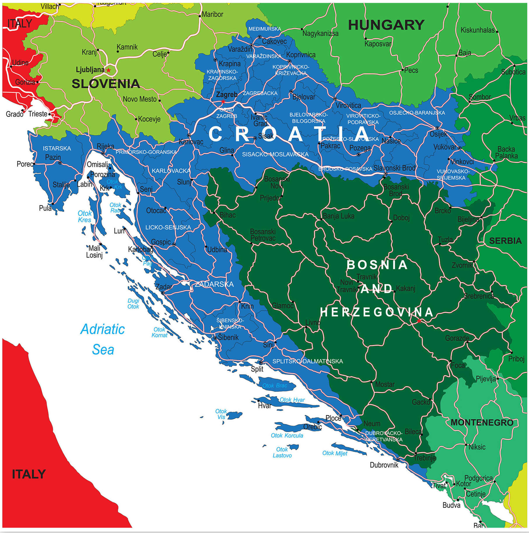 Croatia Map with Balkan Countries