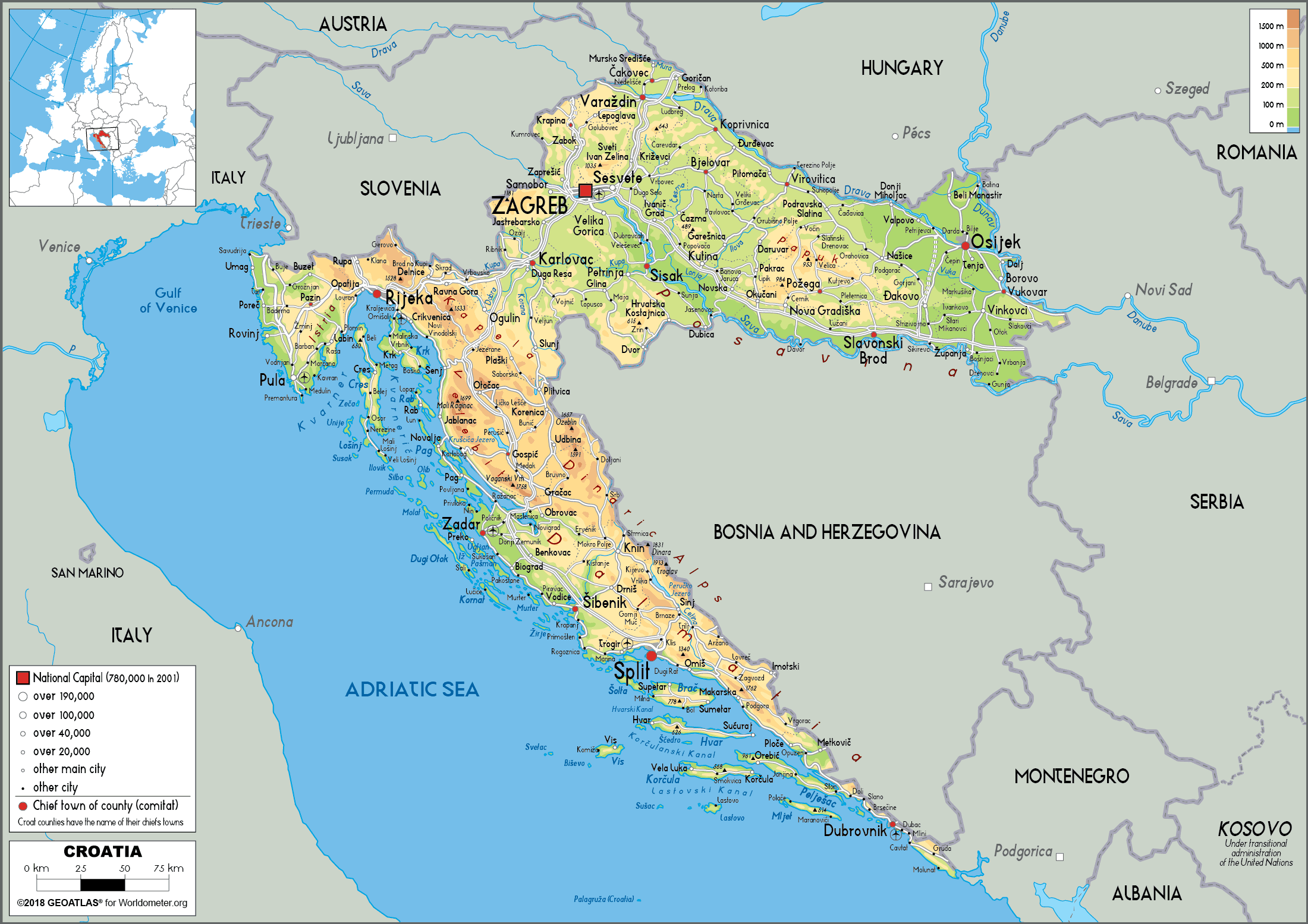 Croatia Physical Map