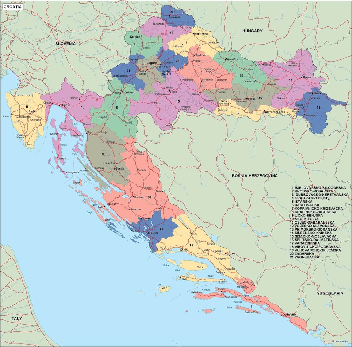 Croatia Provinces Map