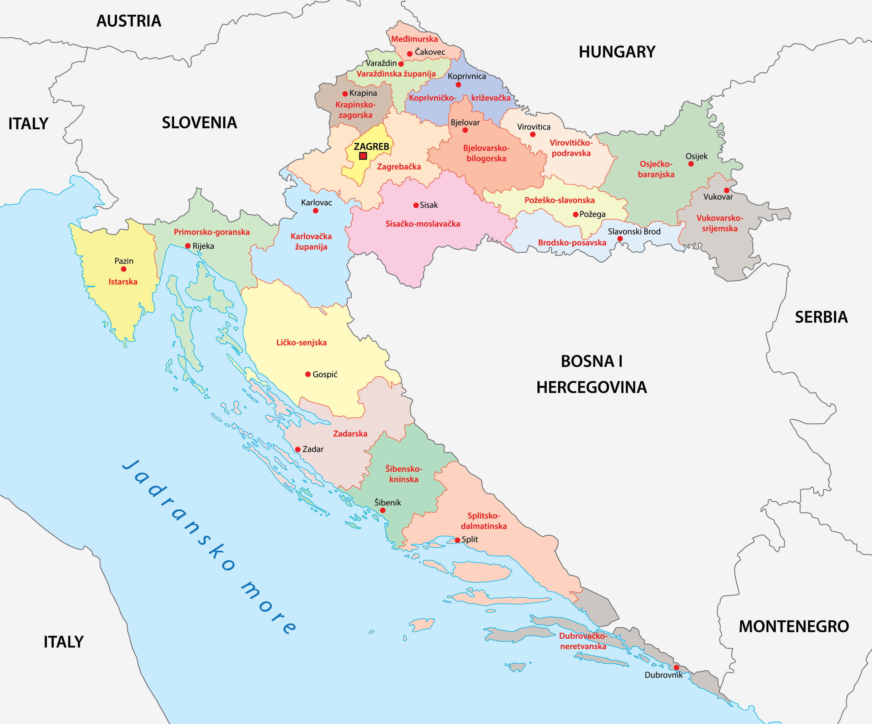 Croatia Regions Map