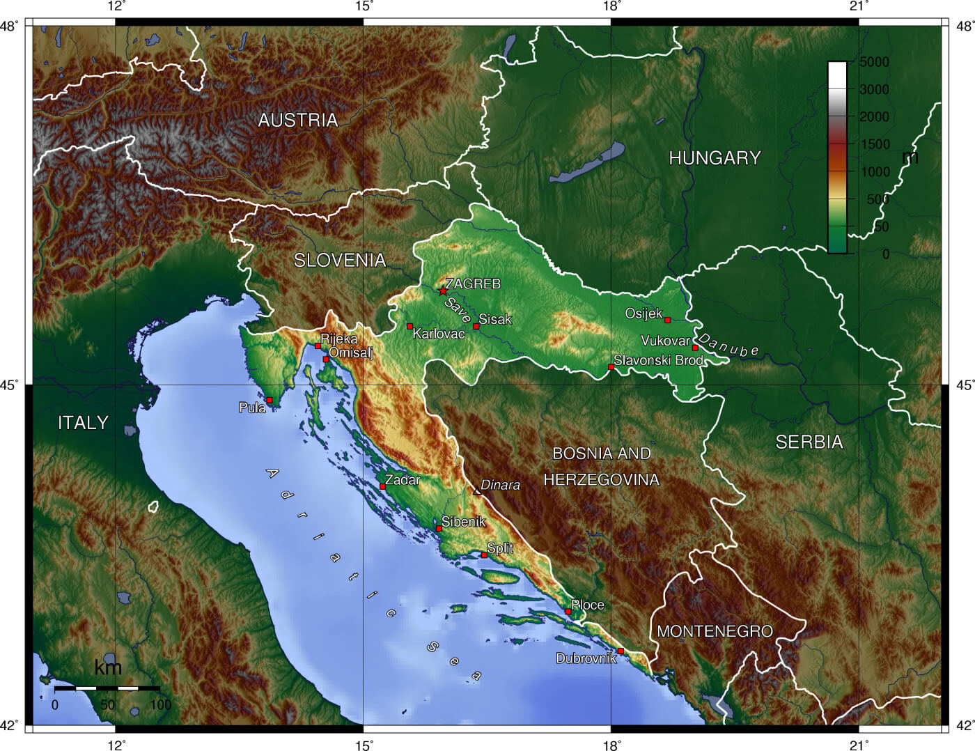 Croatia Topography Map