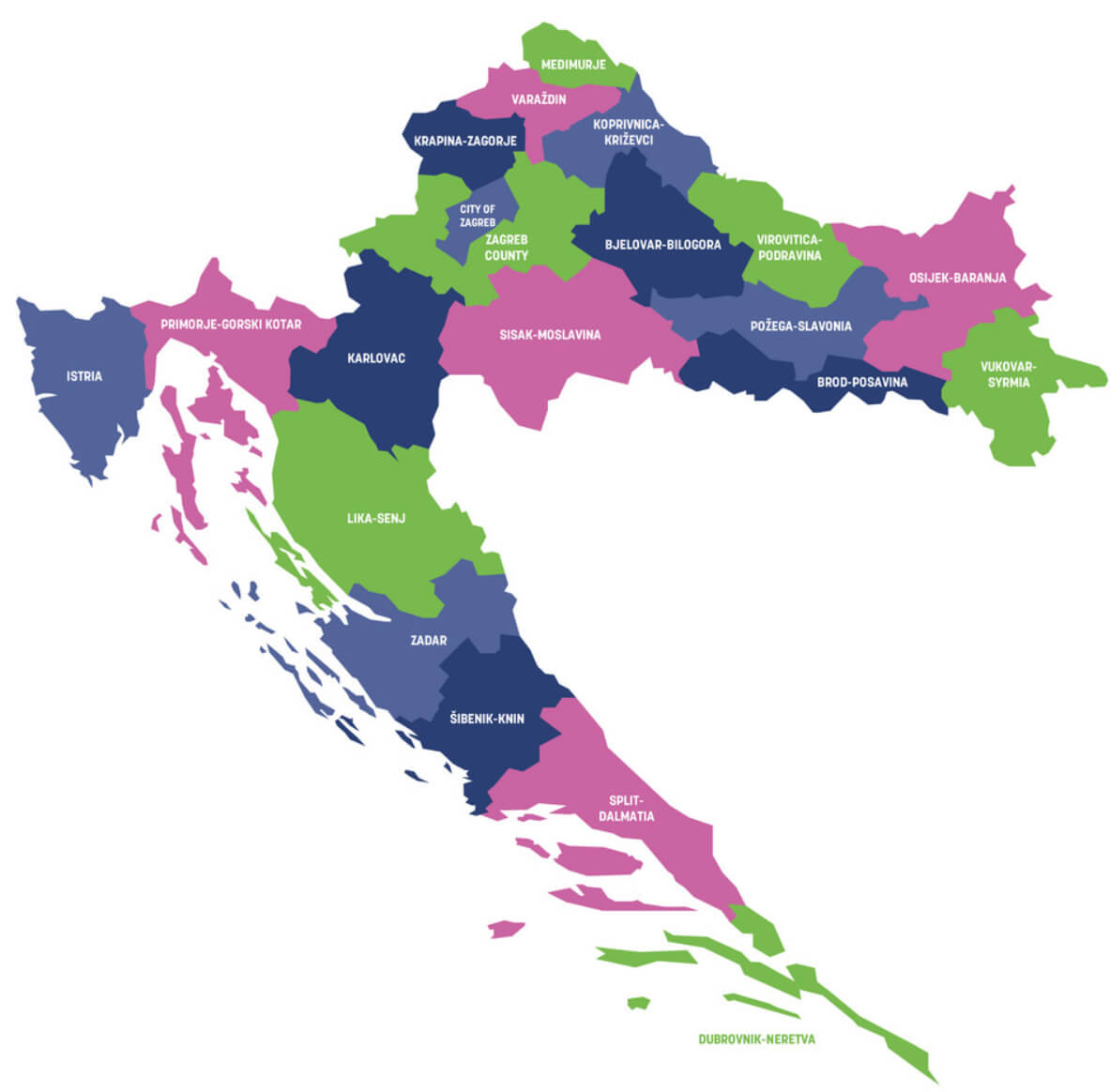 Croatia Vector Map with Regions