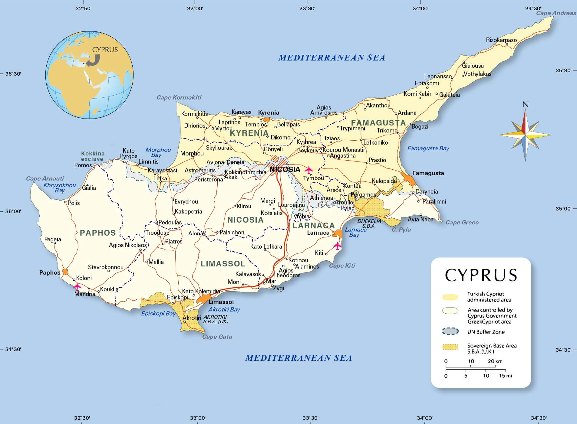 Cyprus National Borders Map