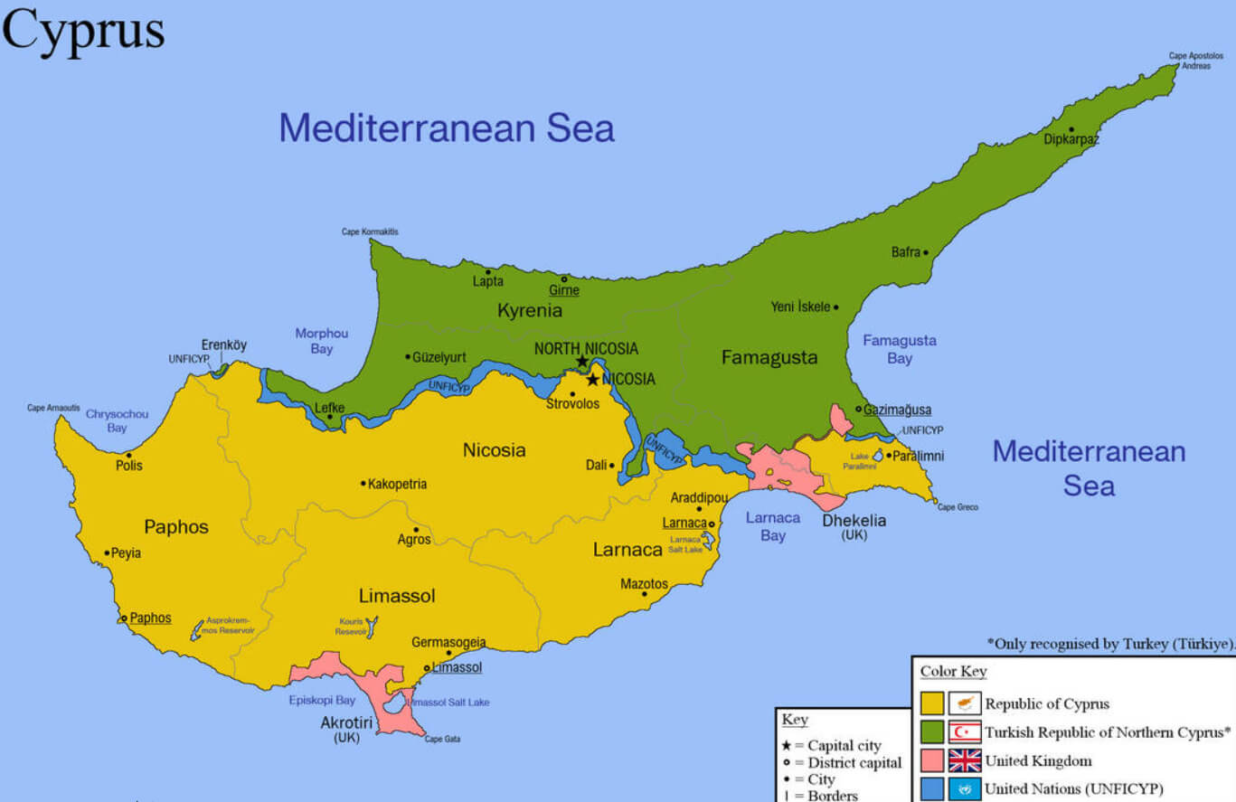 North Cyprus and South Cyprus Map