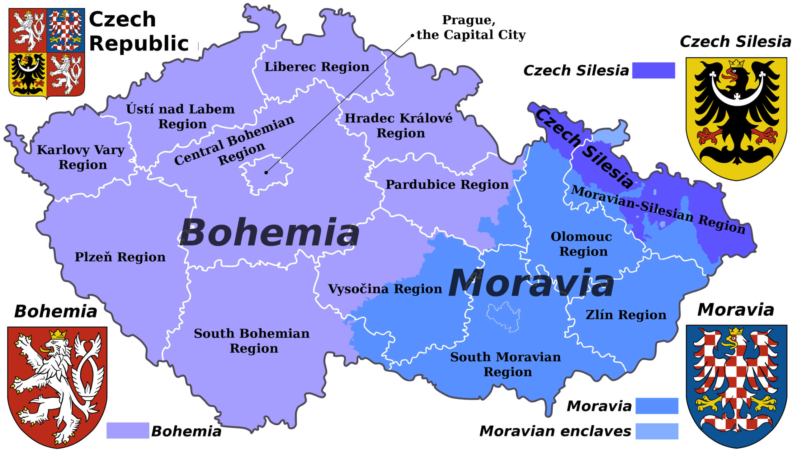 Czech Republic Regions and Administrative Regions Map