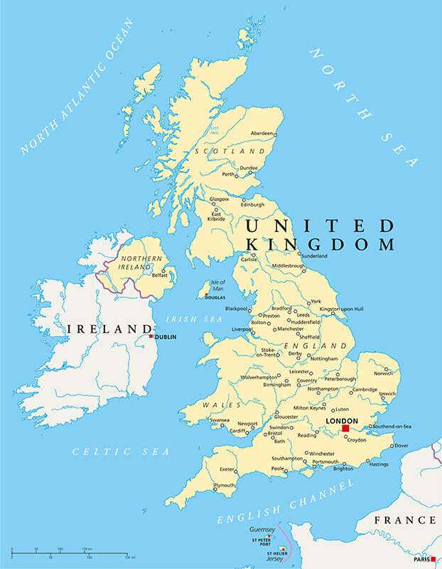 England and United Kingdom cities Map