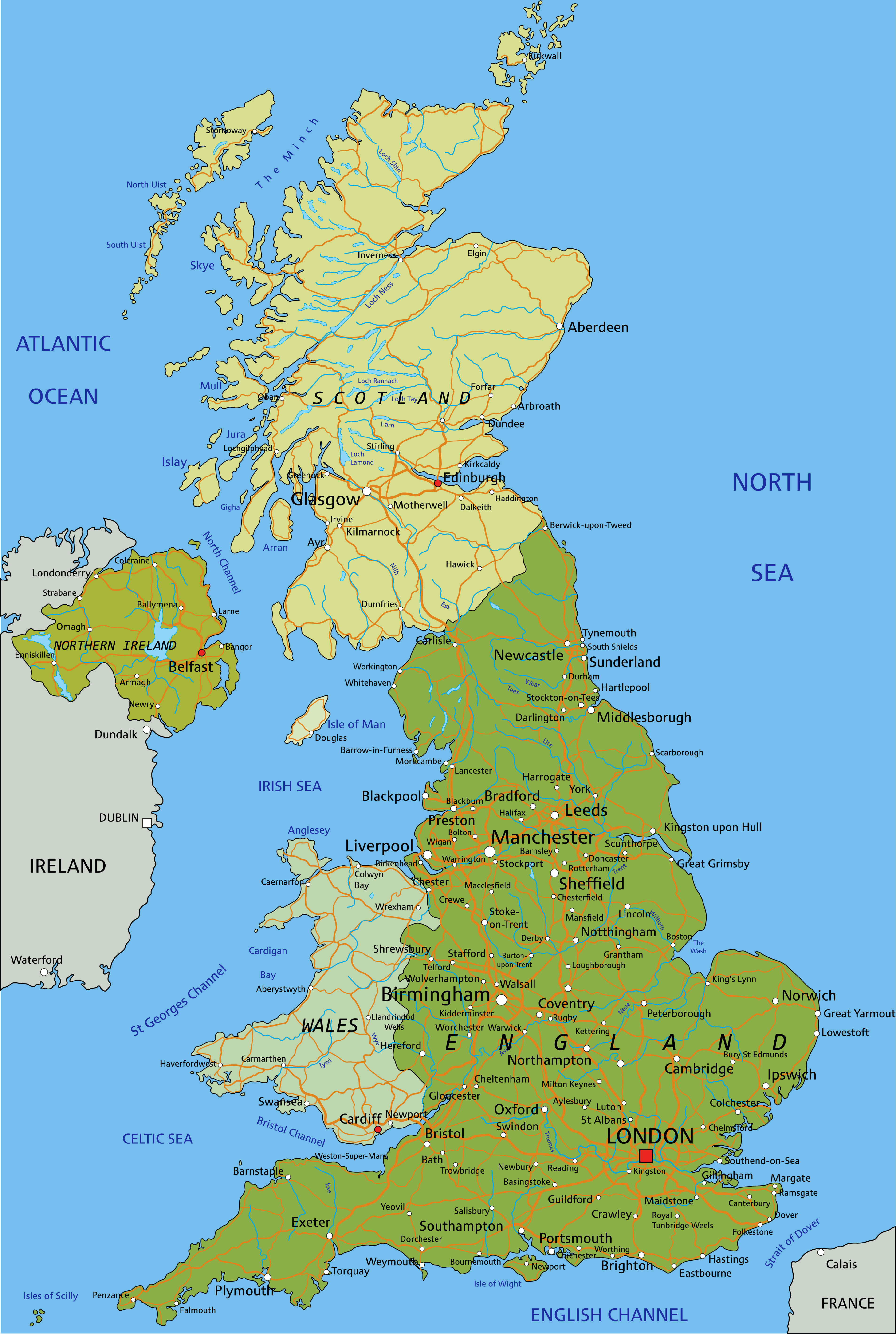 England, Ireland, Scotland, and Wales Map