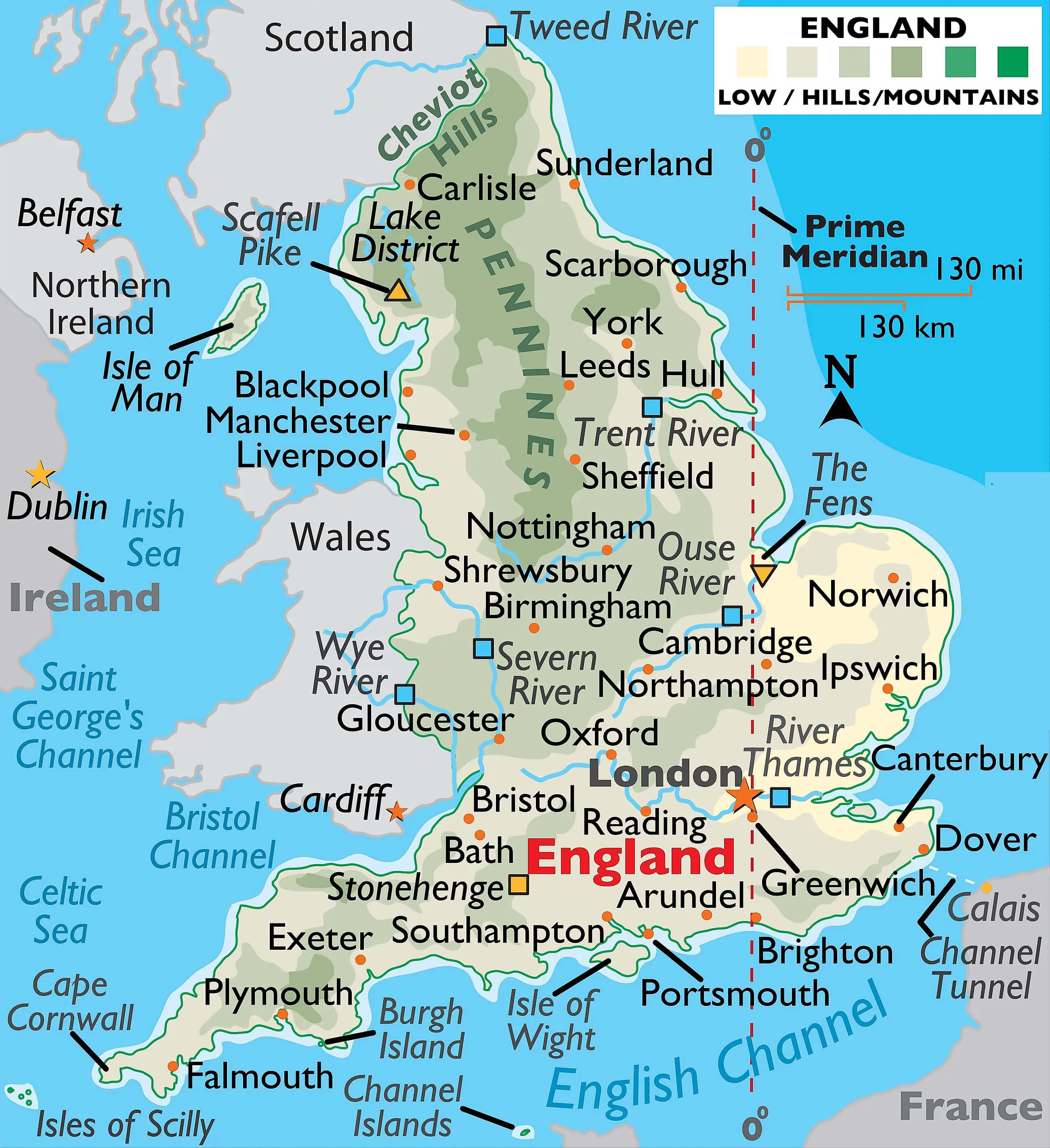 England major cities map