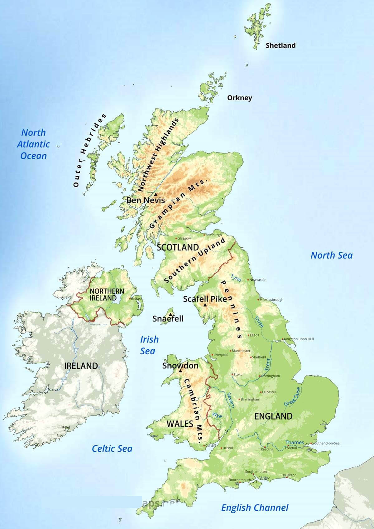 England Physical Map