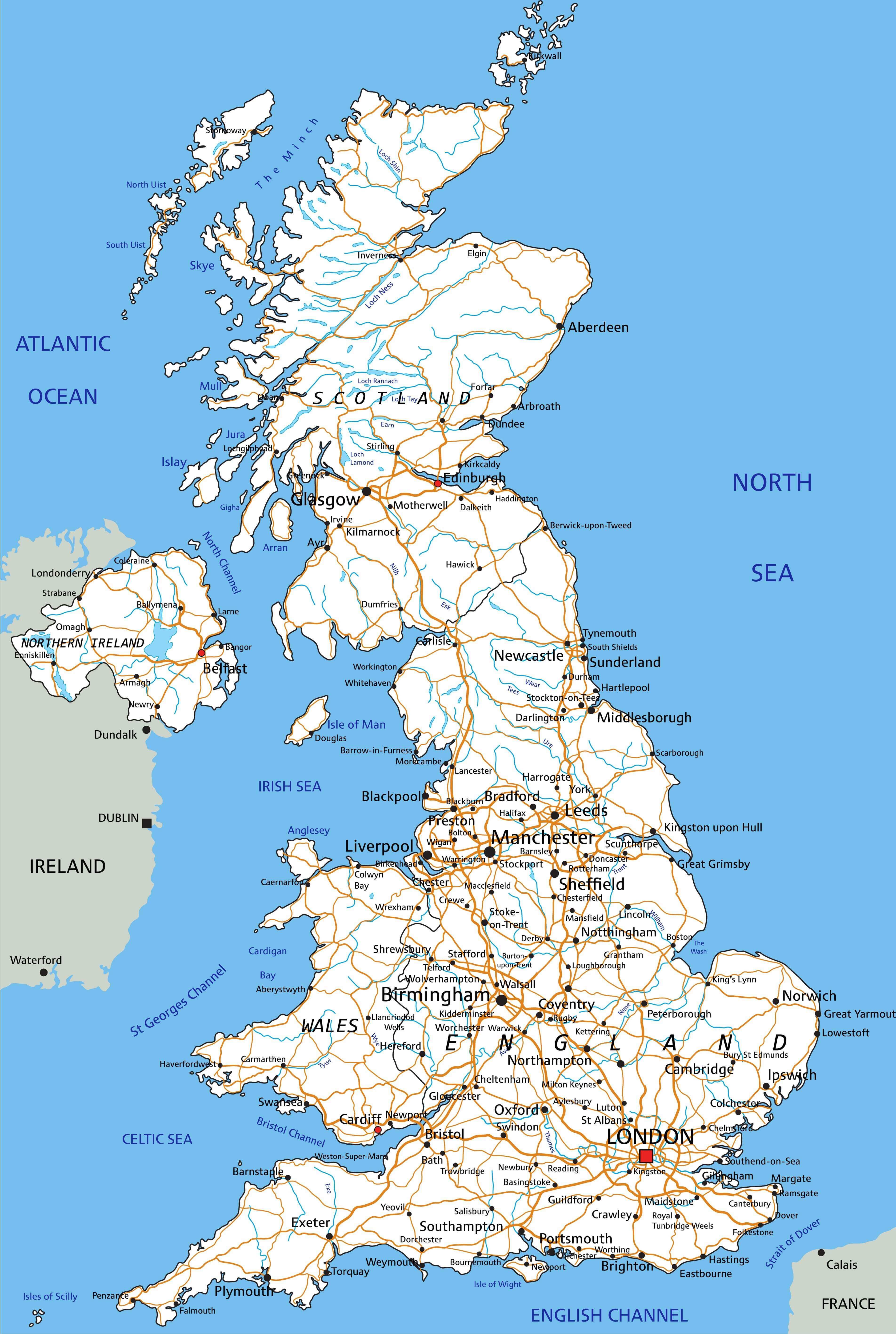 England and UK main roads map