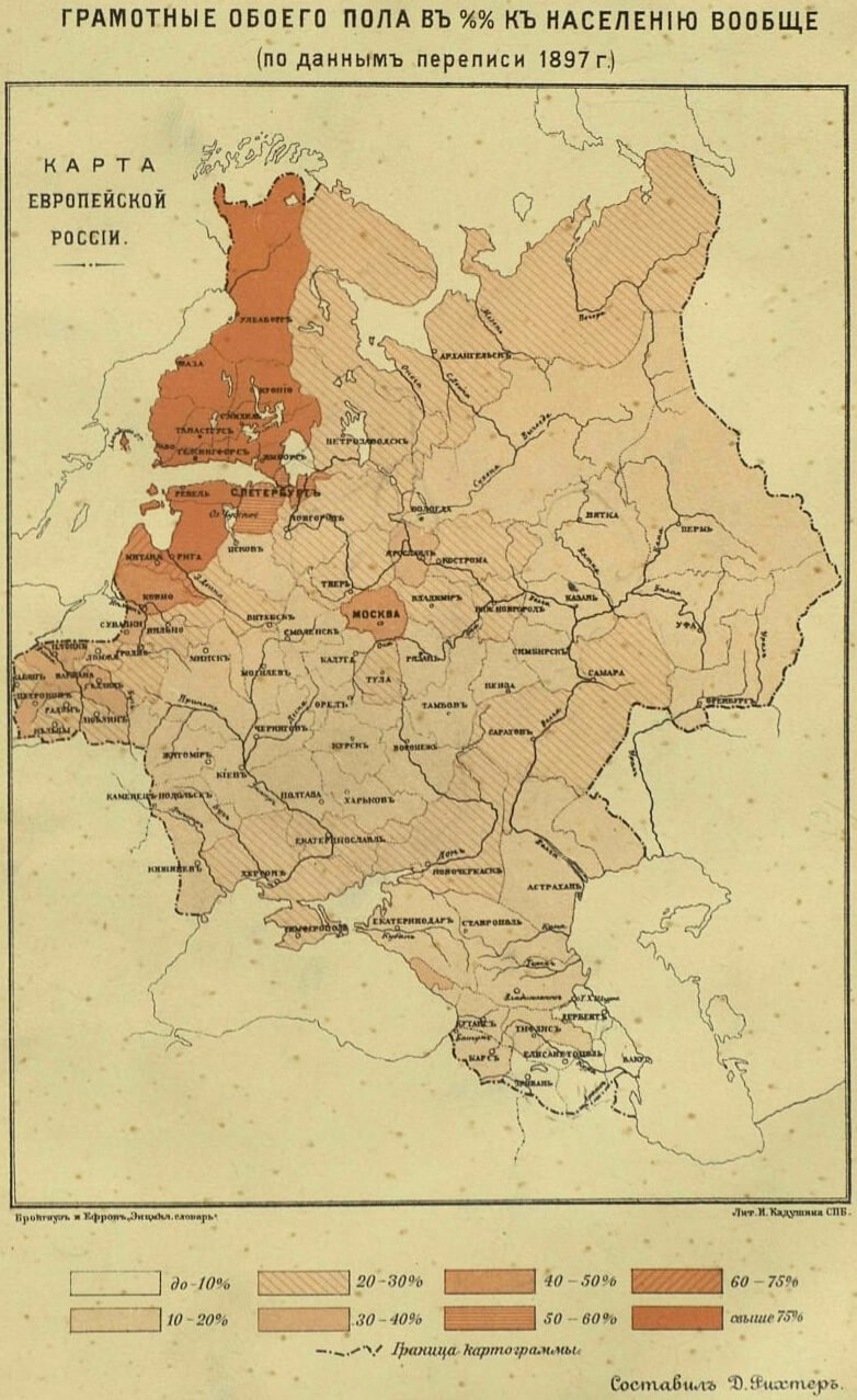 Estonia and Finland Russian Empire Map of 1897 Census Literacy