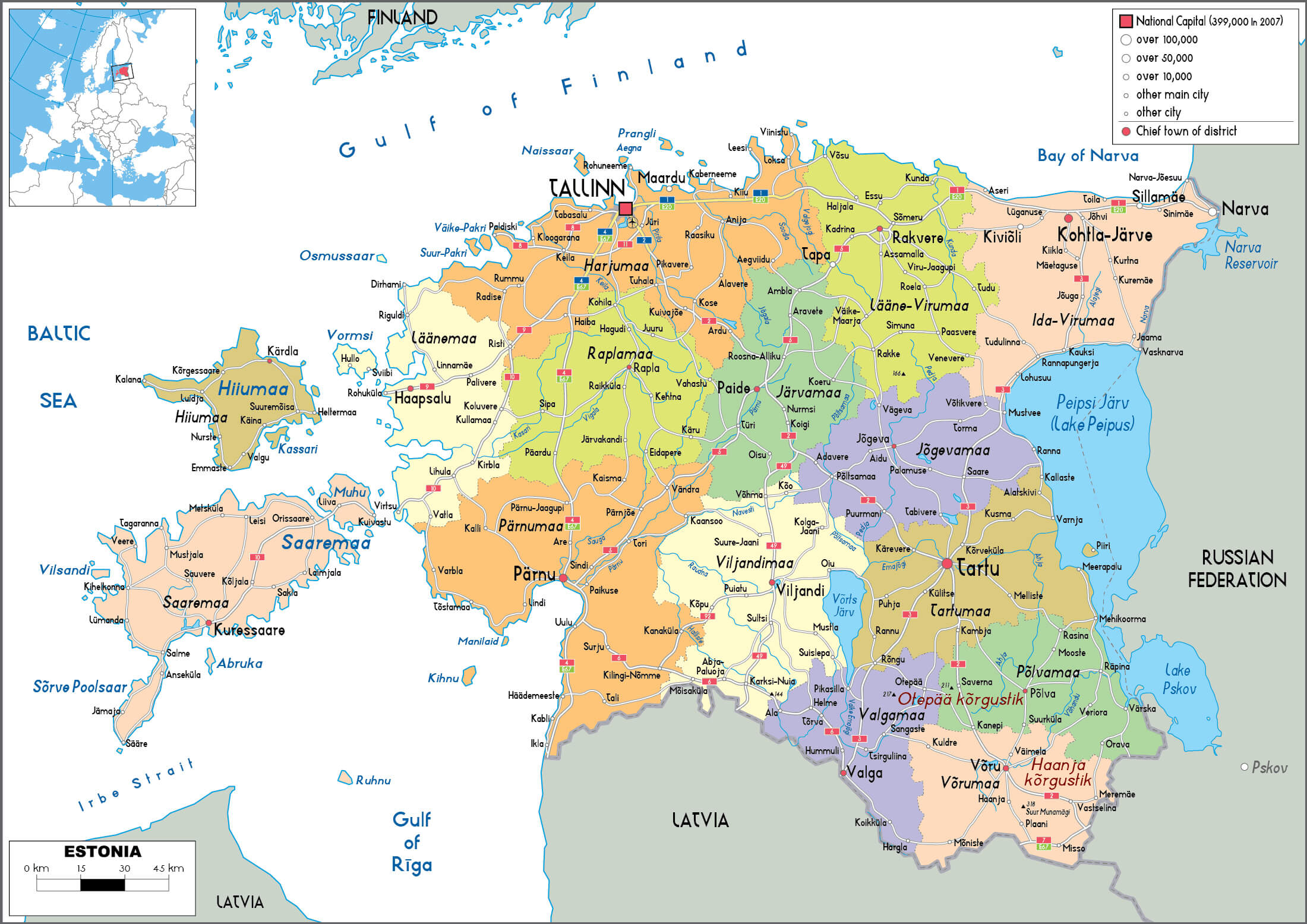 Estonia Cities and Regions Map