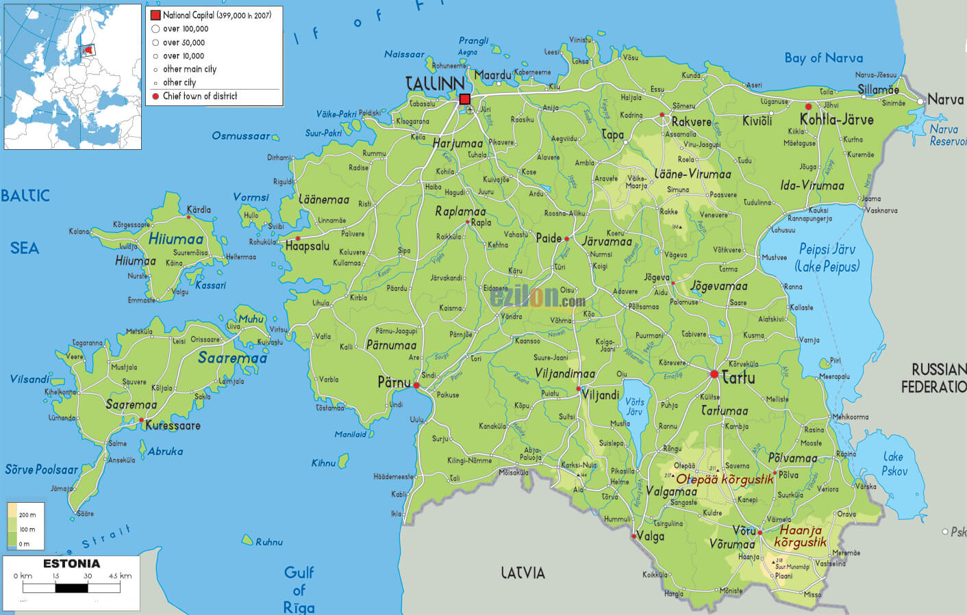 Estonia National Map with Main Roads