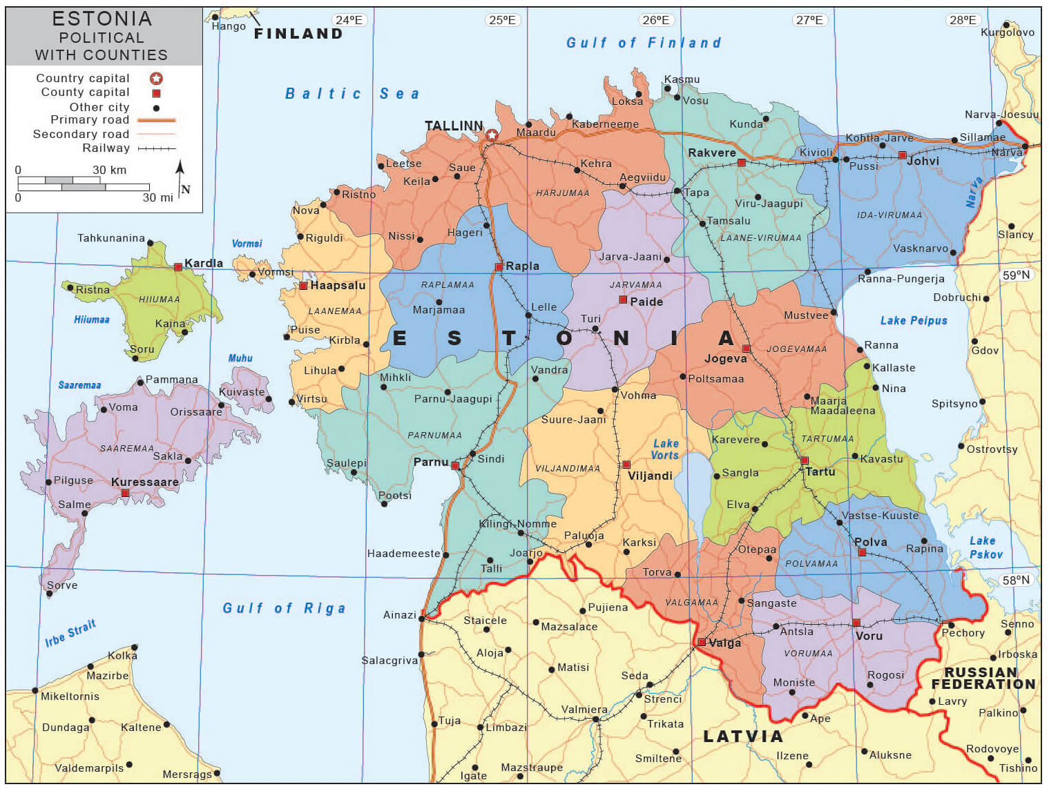 Estonia Political Map with Counties