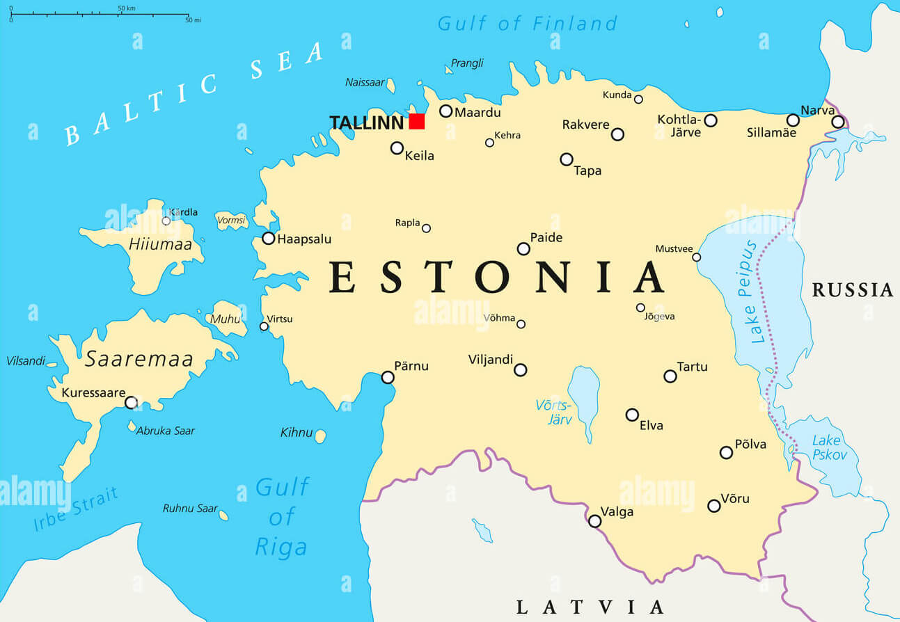 Estonia Political Map with Main Cities