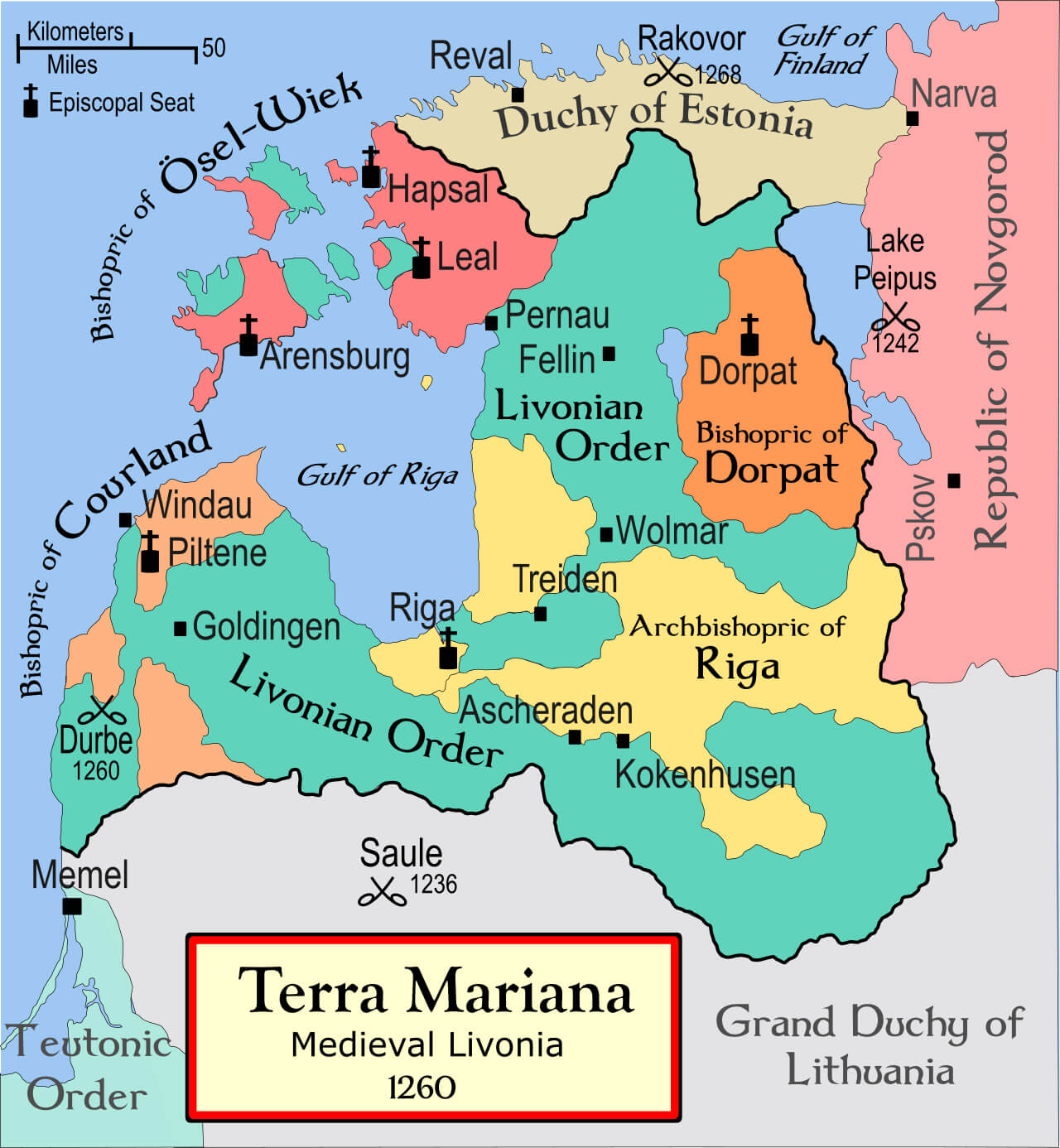 Medieval Estonia Livonia Map in 1260