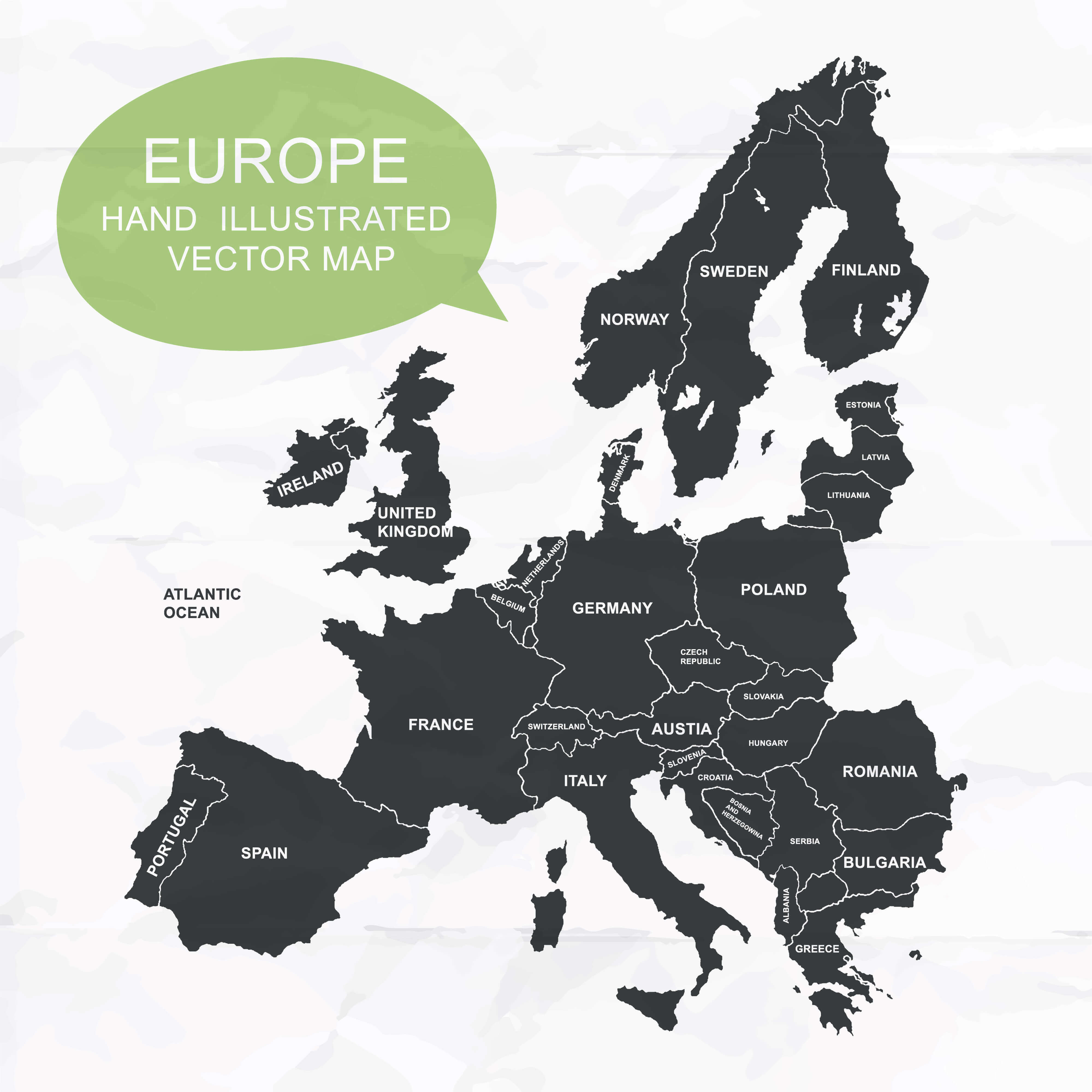 Europe Hand Illustrated Vector Map